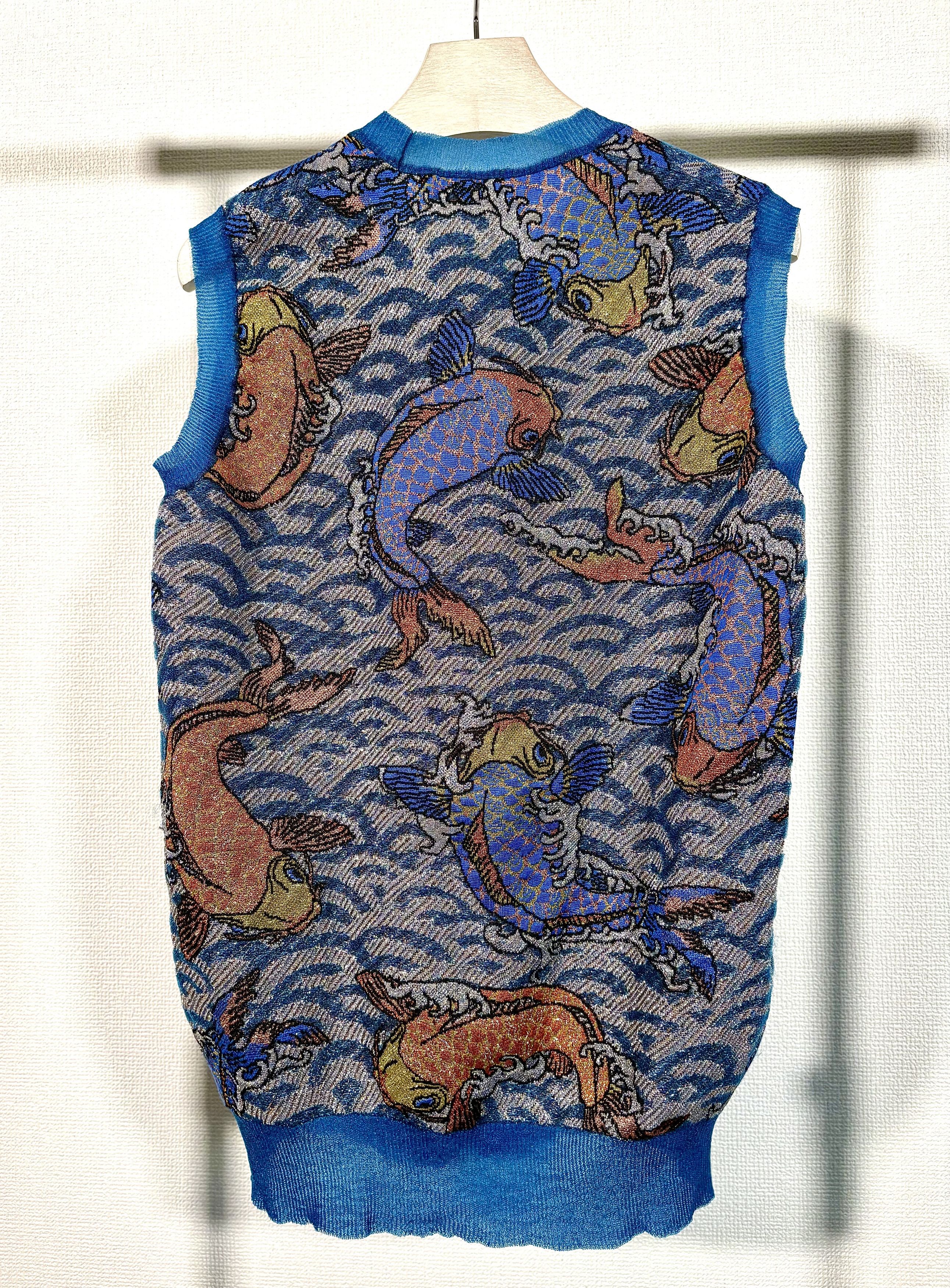 Junya Watanabe AD2021 JUNYA WATANABE Koi Fish Patterned Silver Knit Vest Size S / US 4 / IT 40 - 3 Thumbnail