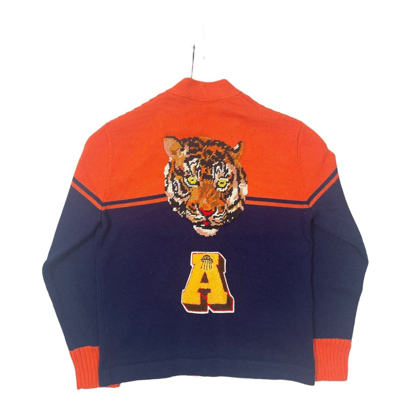 image of Gucci Tiger Varsity Patch Knit Cardigan Orange/blue, Men's (Size XL)