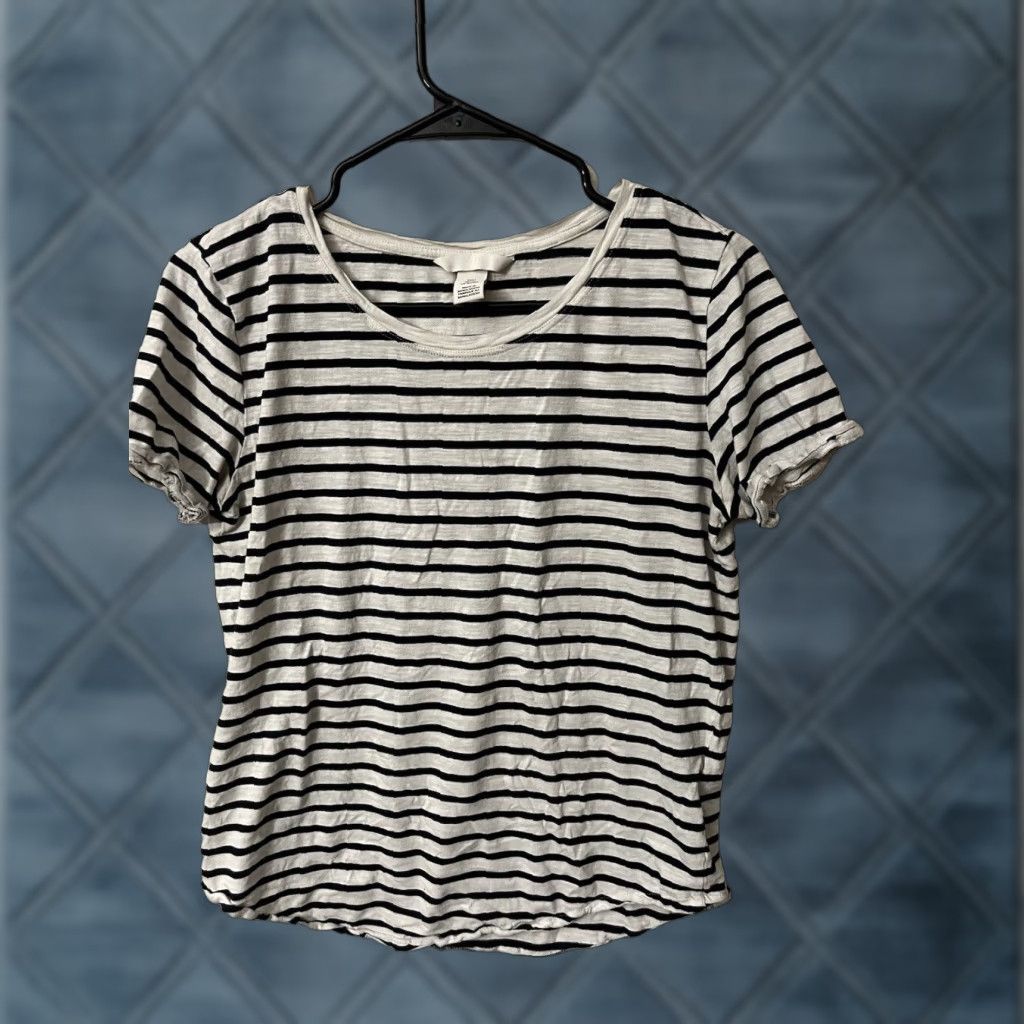 H&M H&M White Striped T-Shirt Women Small Cotton Blend Short Sleeve Classic Size S / US 4 / IT 40 - 1 Thumbnail