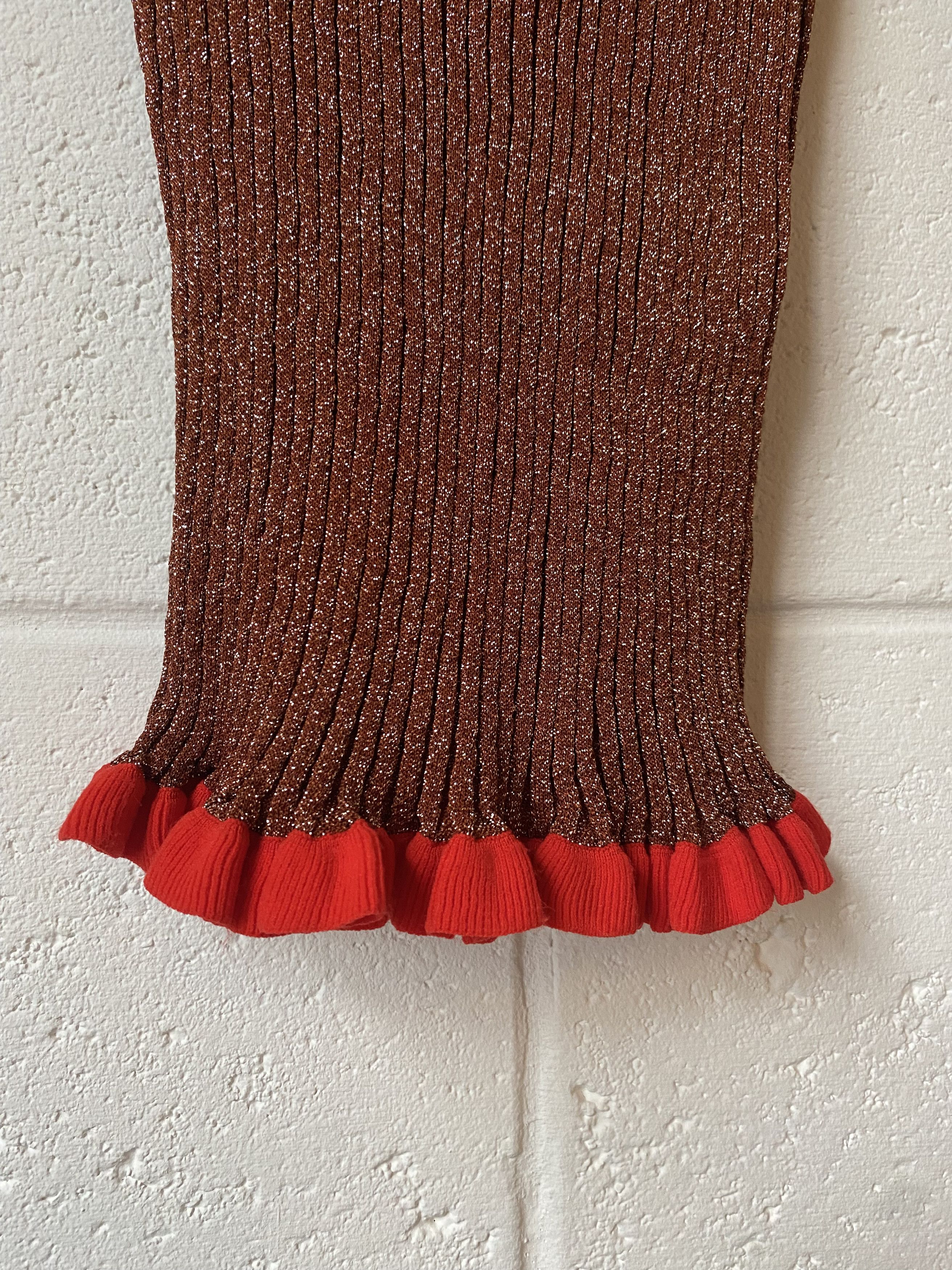 Chloe Chloe Crimson Brown Ribbed Silk Lurex Turtleneck Size XS/S Size S / US 4 / IT 40 - 3 Thumbnail