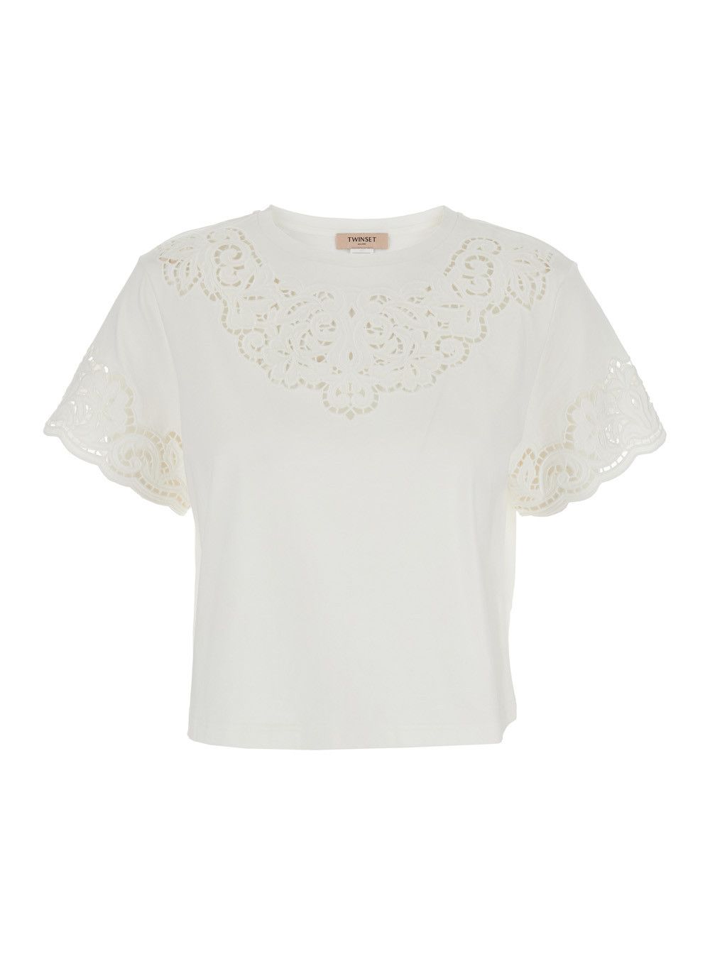 TWINSET KNITWEAR - White - Long Sleeve Sweater with Round Neck - In Cotton - Women Size M / US 6-8 / IT 42-44 - 1 Thumbnail