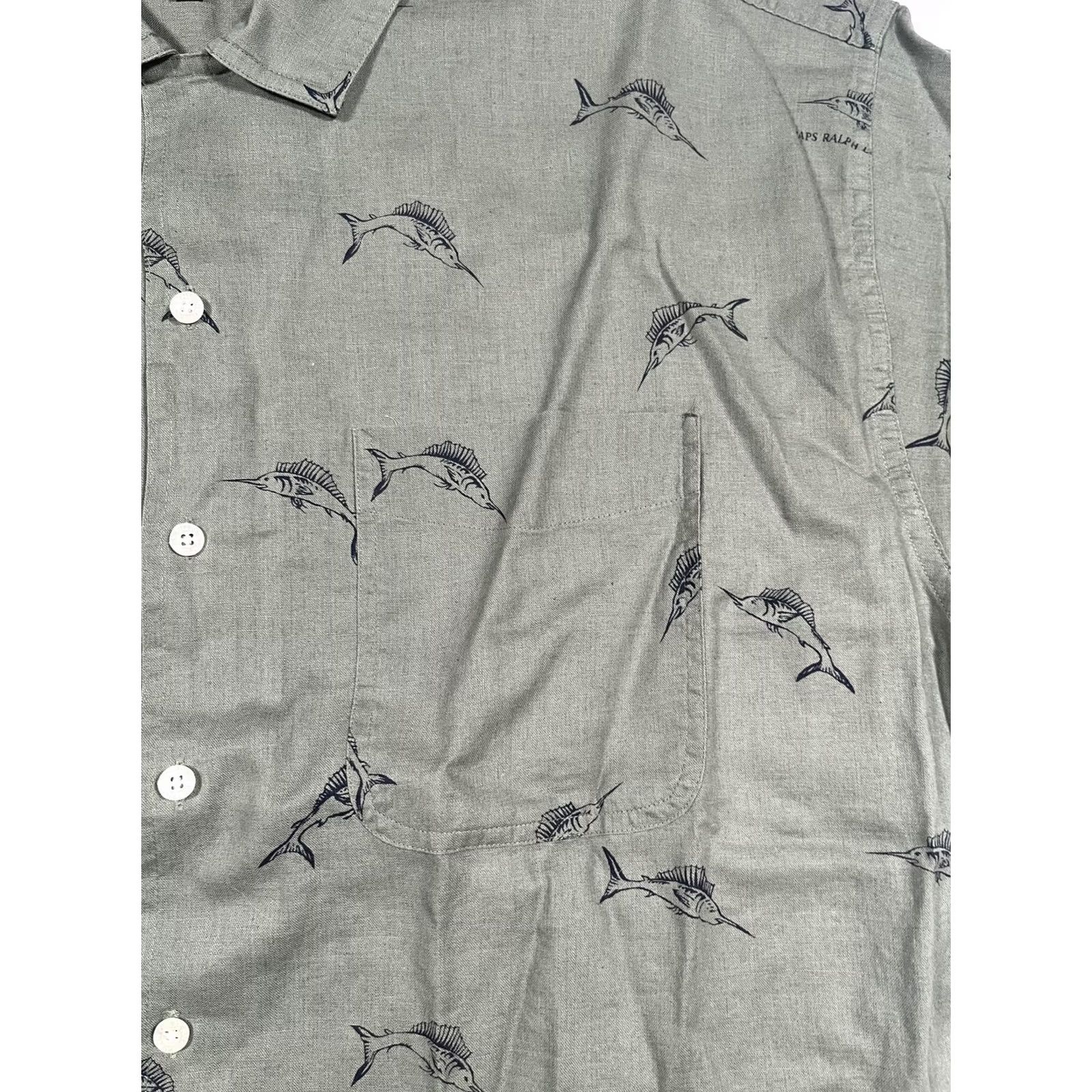 Ralph Lauren Chaps Ralph Lauren Shirt Mens L Green Fish Print Short Sleeve Button Up Size US L / EU 52-54 / 3 - 4 Thumbnail