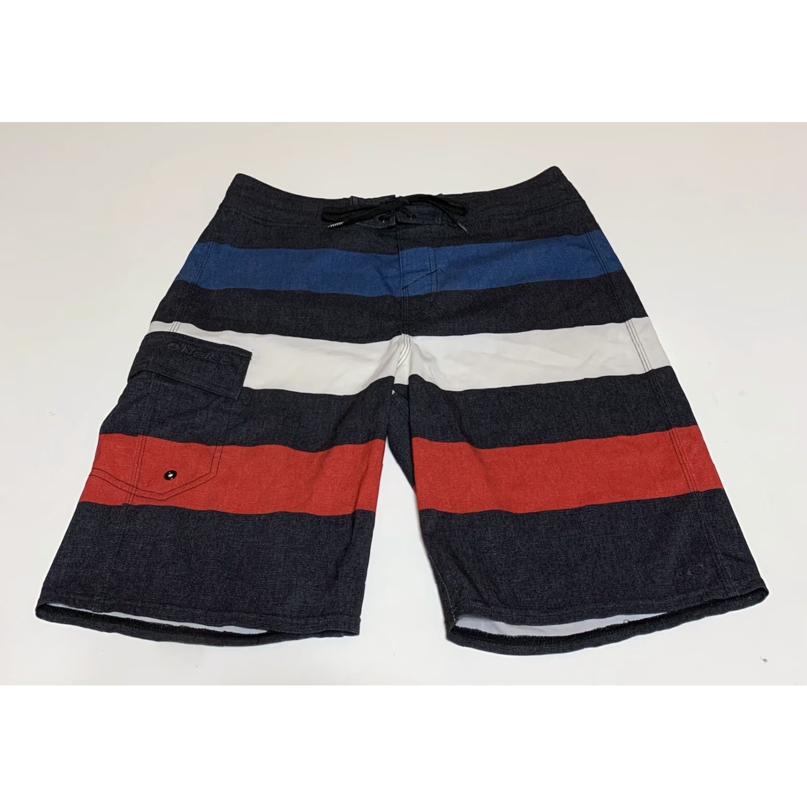 O'Neill O’NEILL Boardshorts Bottoms Men 31 Striped Red White Blue Black Multicolor Surf Beach 90s Lifeguard Mens Size US 31 - 2 Thumbnail