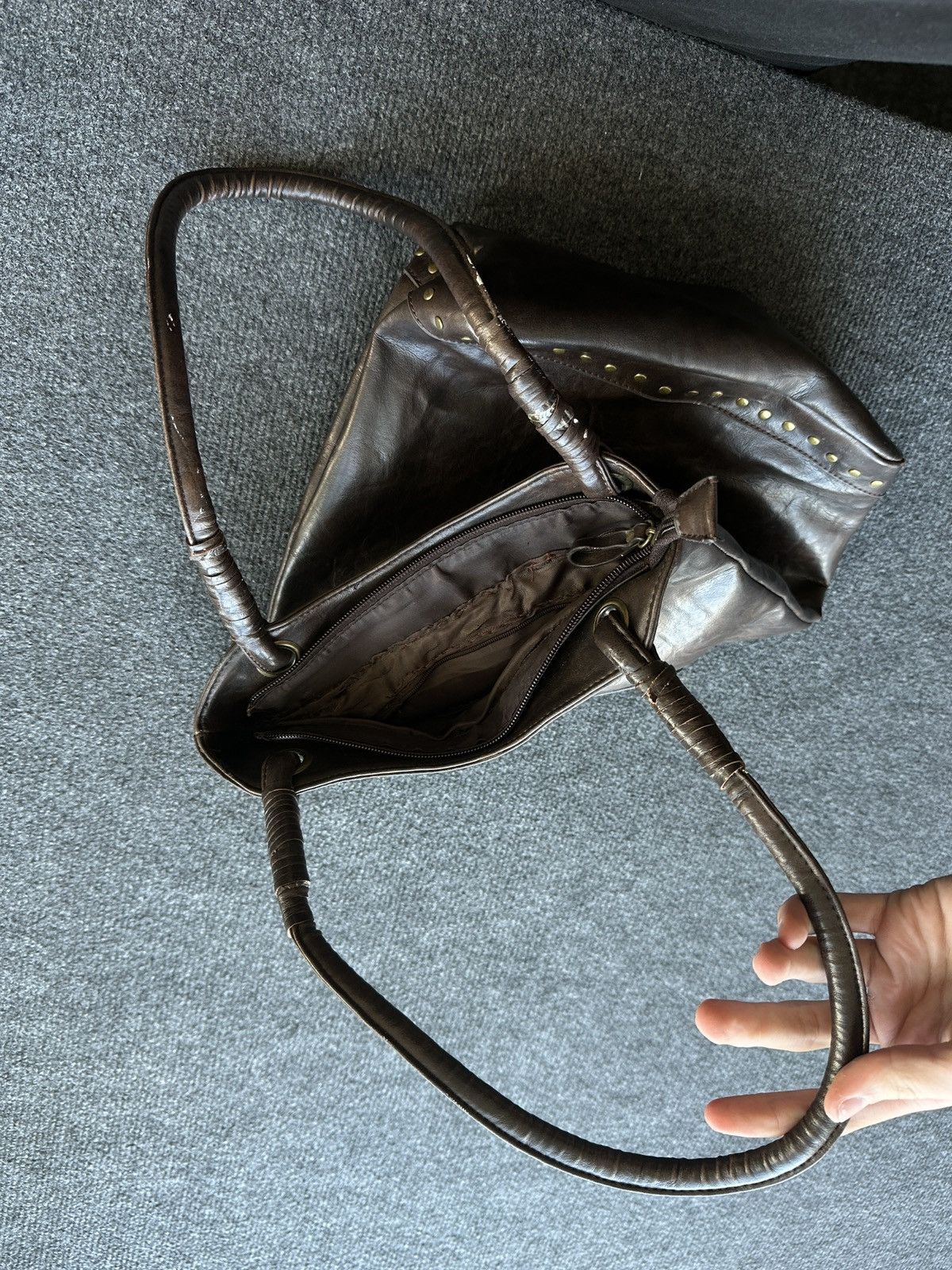 Other 🚨Y2K AVANT-GARDE🚨 LEATHER ZIP Japan style hand bag 90s Size ONE SIZE - 11 Thumbnail