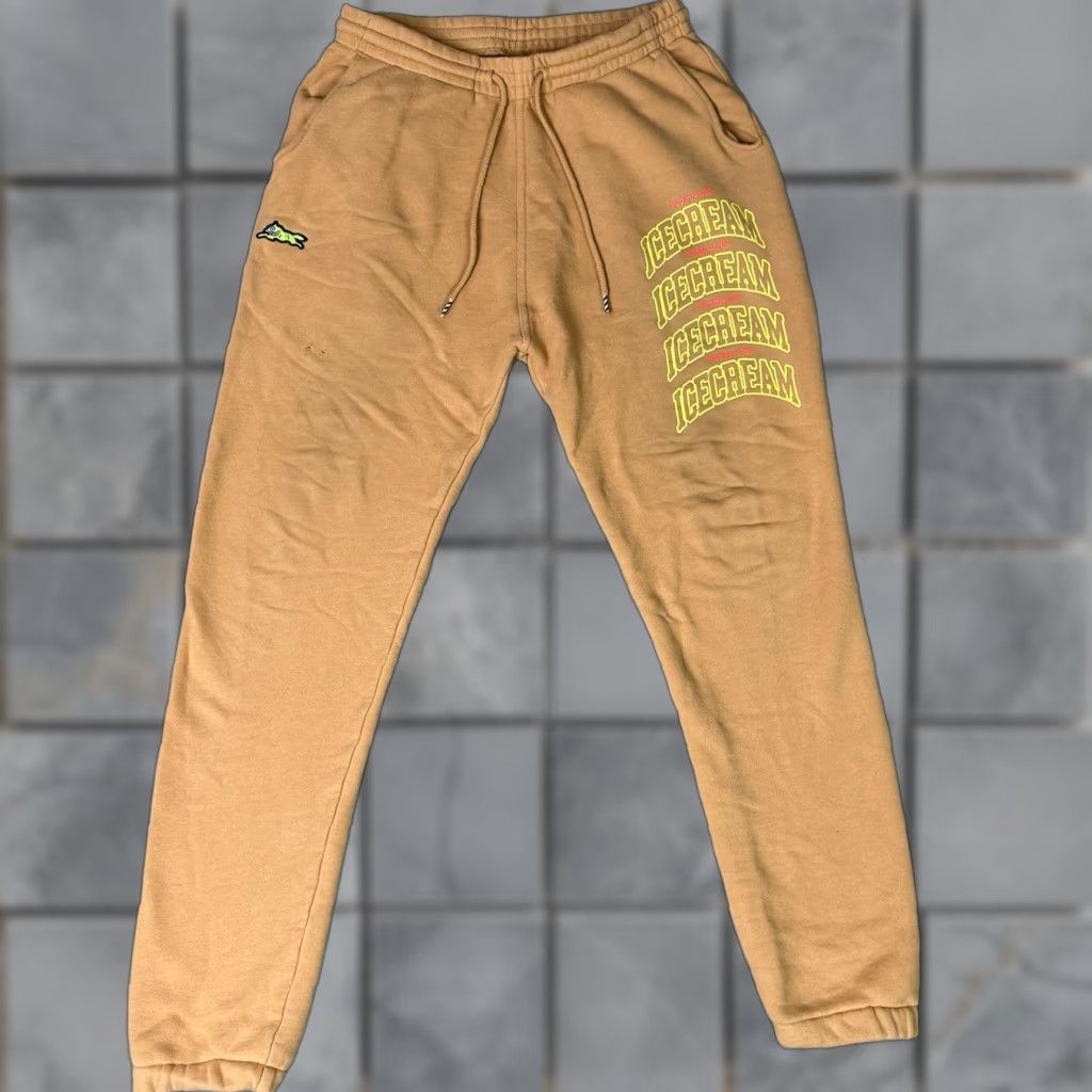 Vintage Ice Cream Sweatpants Mens L Orange Dog Graphic Print Pockets Distressed Casual Activewear Tapered Relaxed Fit Pants Size US 33 - 1 Thumbnail