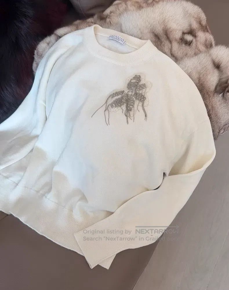 Brunello Cucinelli Brunello Cucinelli Beaded Cashmere Sweater with Brooch Size XXS / US 00 / IT 34 - 3 Thumbnail