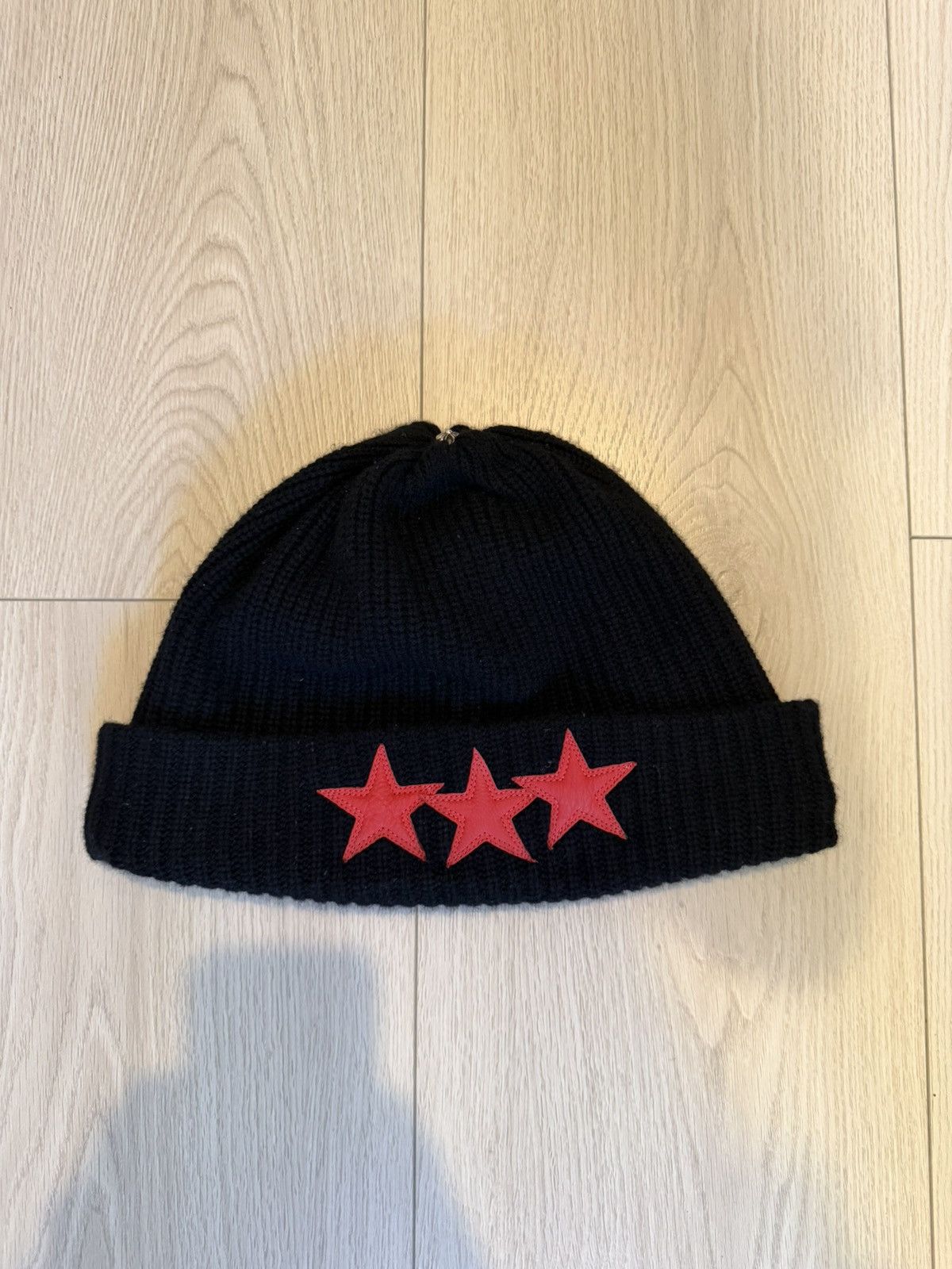 Chrome Hearts Chrome Hearts Black & Red Triple Star Leather Patch Beanie Size ONE SIZE - 3 Thumbnail