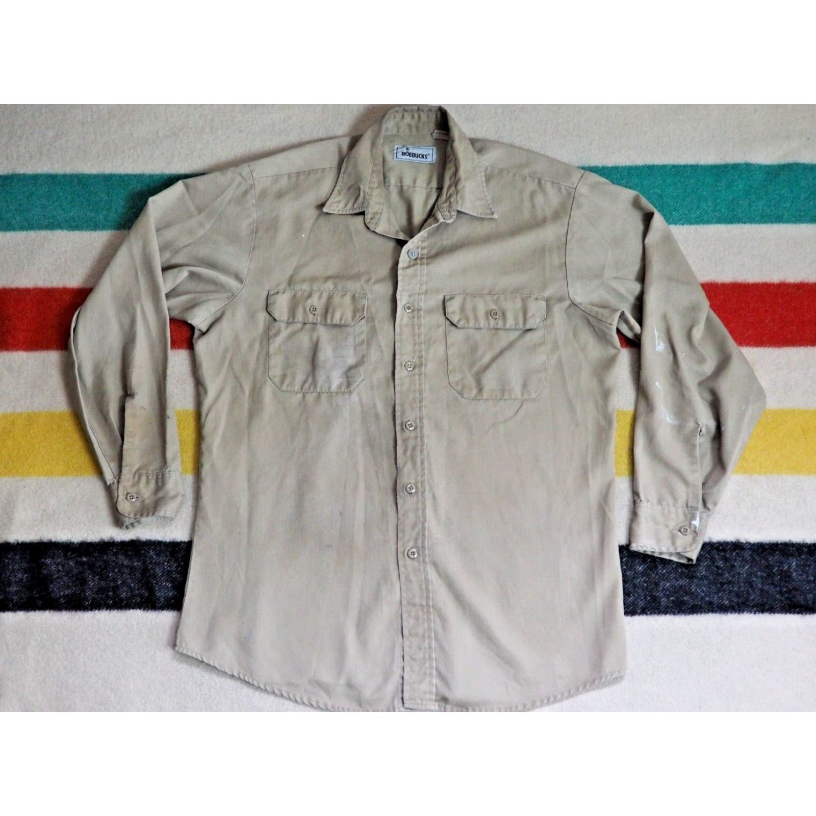 Sears VTG Roebucks Faded Grunge Distress Beige Button Work Shirt Mens L 1980s Beige Grunge Vintage Shirt Mens L Size US L / EU 52-54 / 3 - 2 Thumbnail