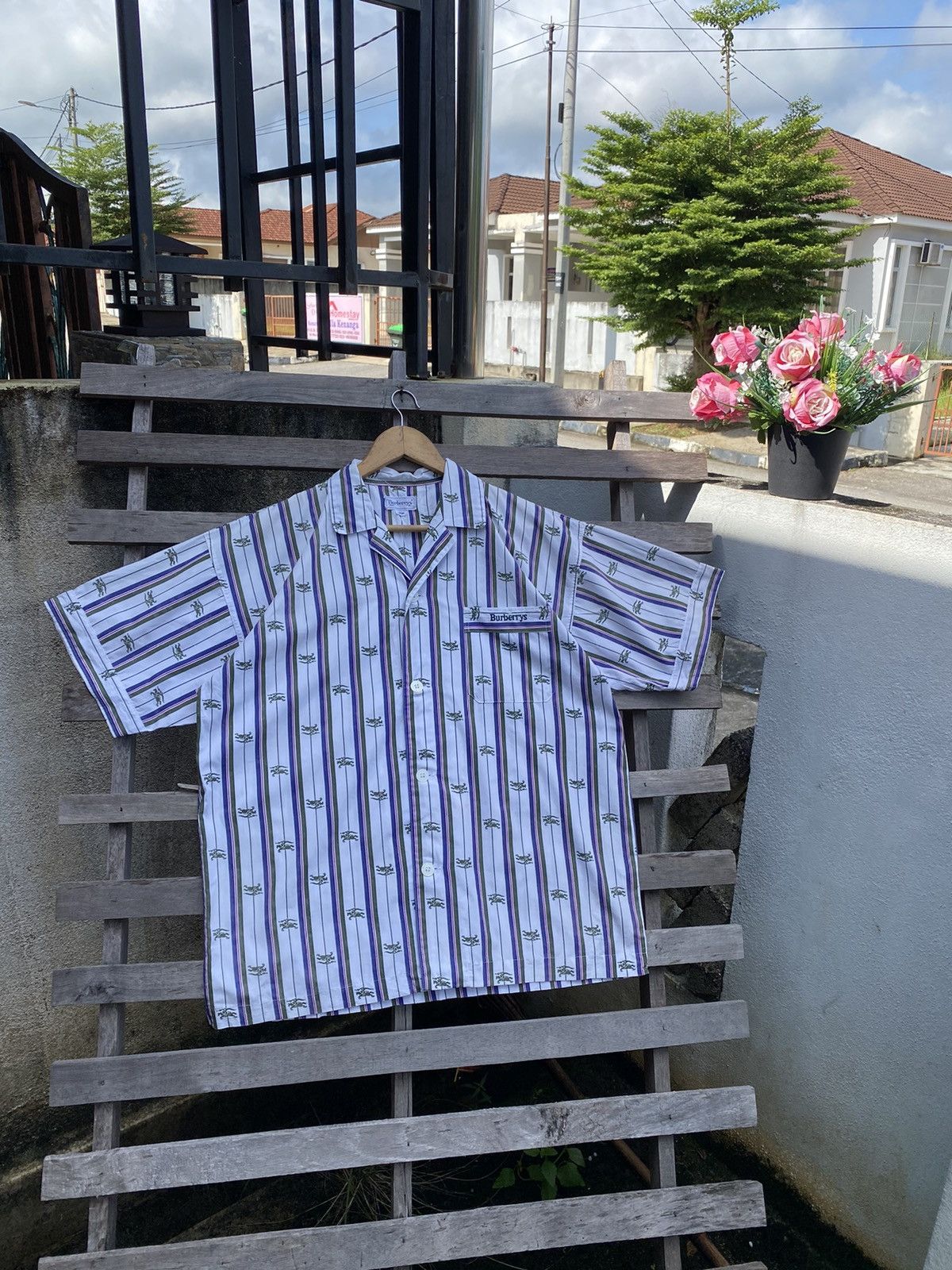 Burberry Vintage Burberry Pajama Button Up Short Sleeve - Monogram Size US XL / EU 56 / 4 - 1 Thumbnail
