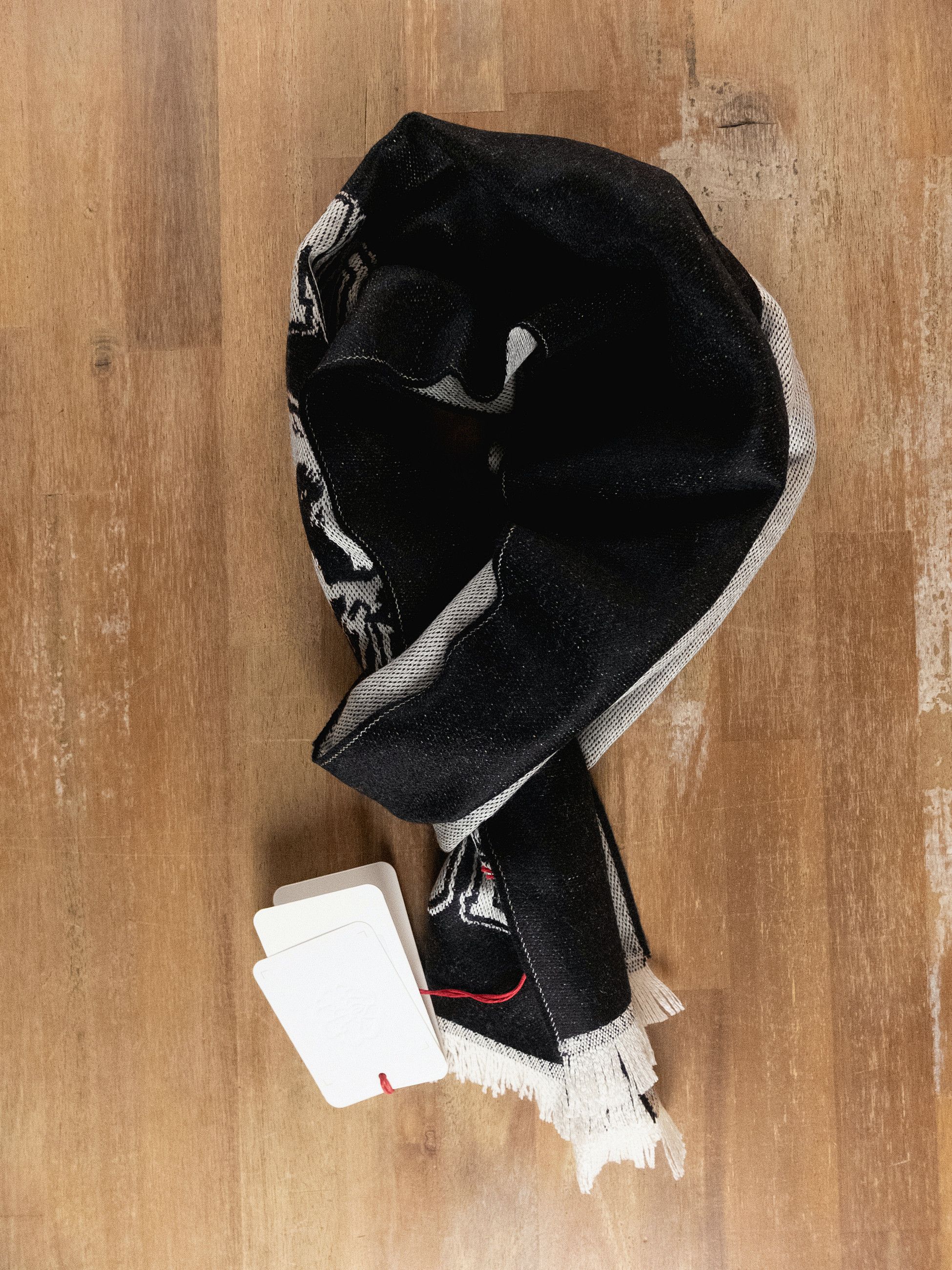 Alexander McQueen ALEXANDER MCQUEEN black ivory varsity logo skull wool scarf Size ONE SIZE - 5 Thumbnail