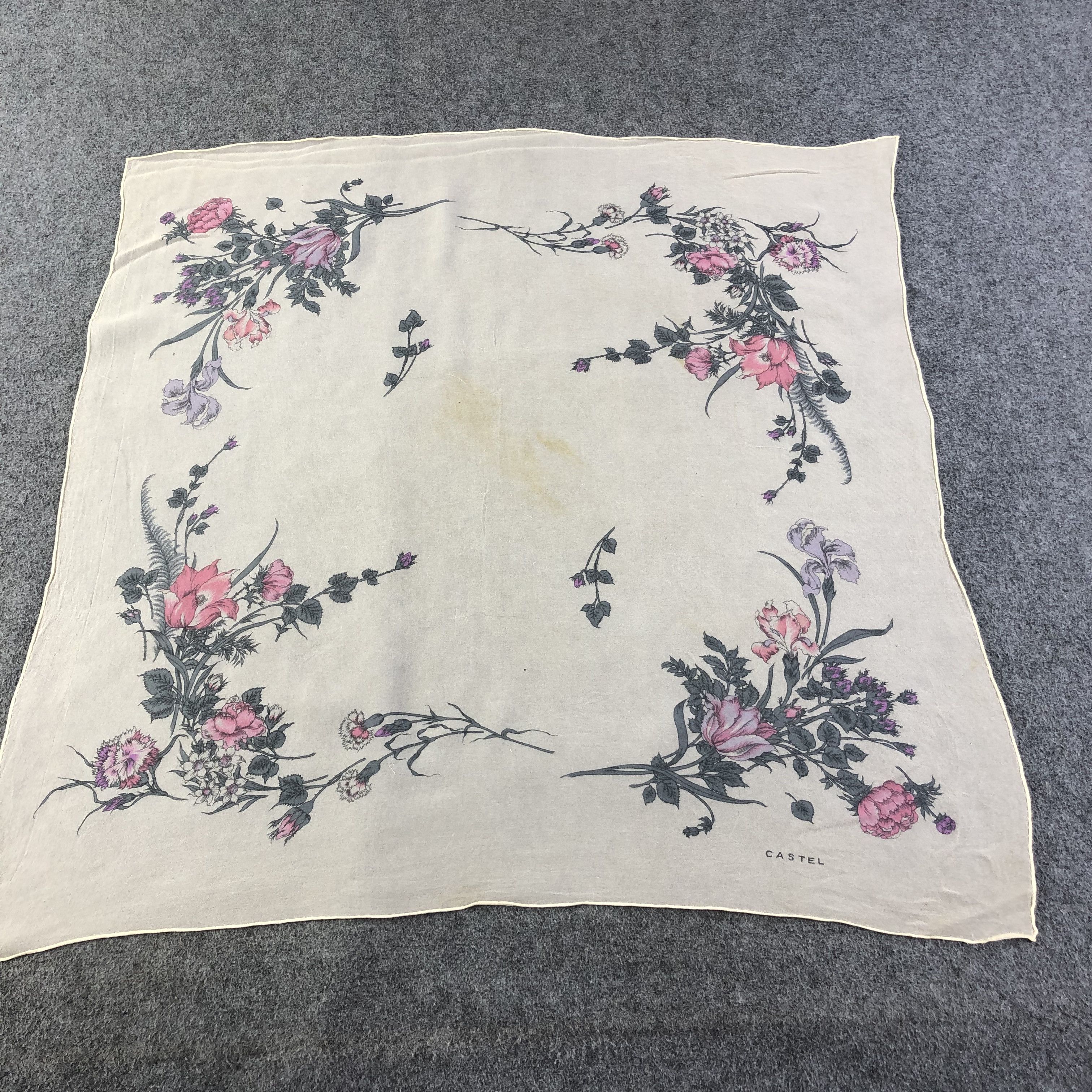 Vintage Castel Floral Hand Rolled Silk Scarf M738 Size ONE SIZE - 1 Thumbnail