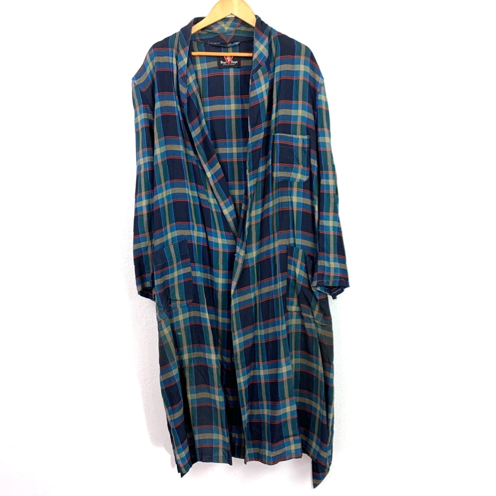 Vintage VINTAGE Royal Knight Robe Cartoon Knights 60s Blue Plaid Rockabilly Mens One Size Chest 46" Size ONE SIZE - 2 Thumbnail