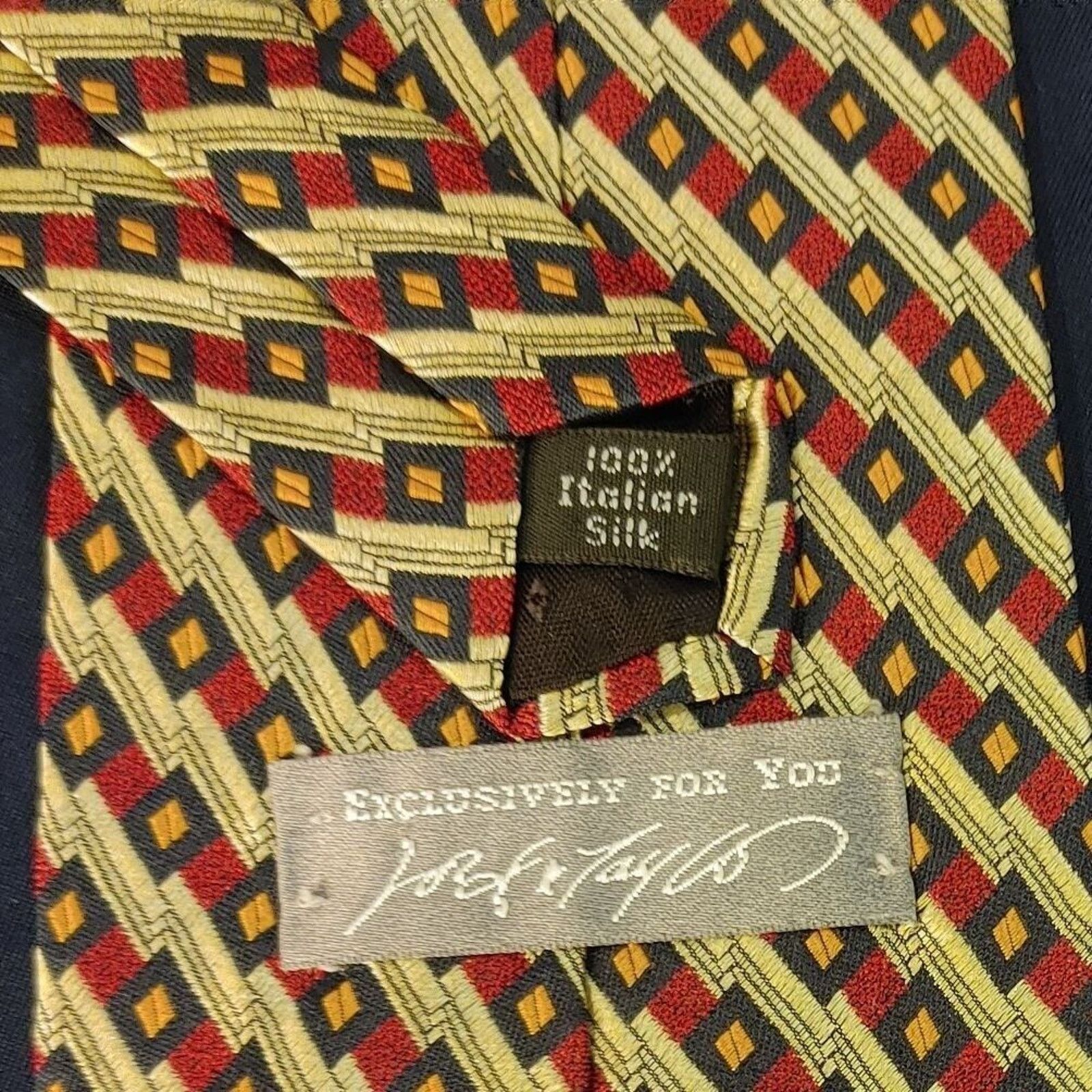 Lord & Taylor Lord & Taylor Men's 100% Italian Silk Gold/Red Checked Neck Size ONE SIZE - 2 Thumbnail