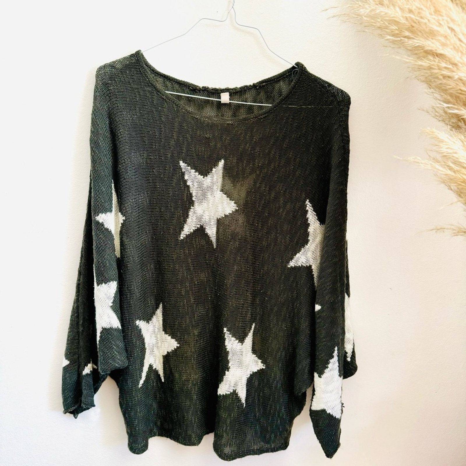 Nordstrom WISHLIST Grey Gray White Stars Bold Chunky Pullover Sweater Size M / US 6-8 / IT 42-44 - 3 Thumbnail
