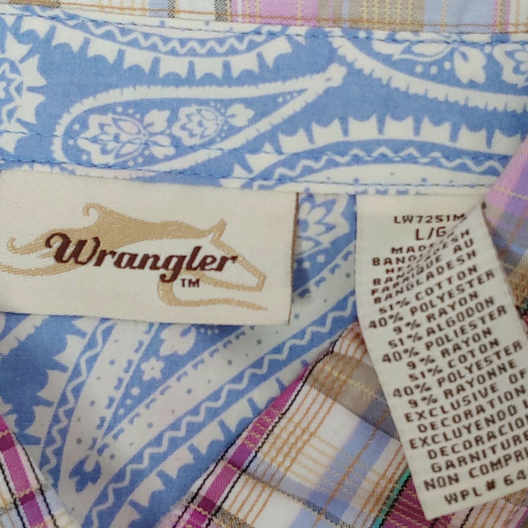Wrangler Wrangler Shirt Western Pearl Snap Blouse Plaid Purple Long Sleeve Womens L Casual" Size L / US 10 / IT 46 - 4 Thumbnail