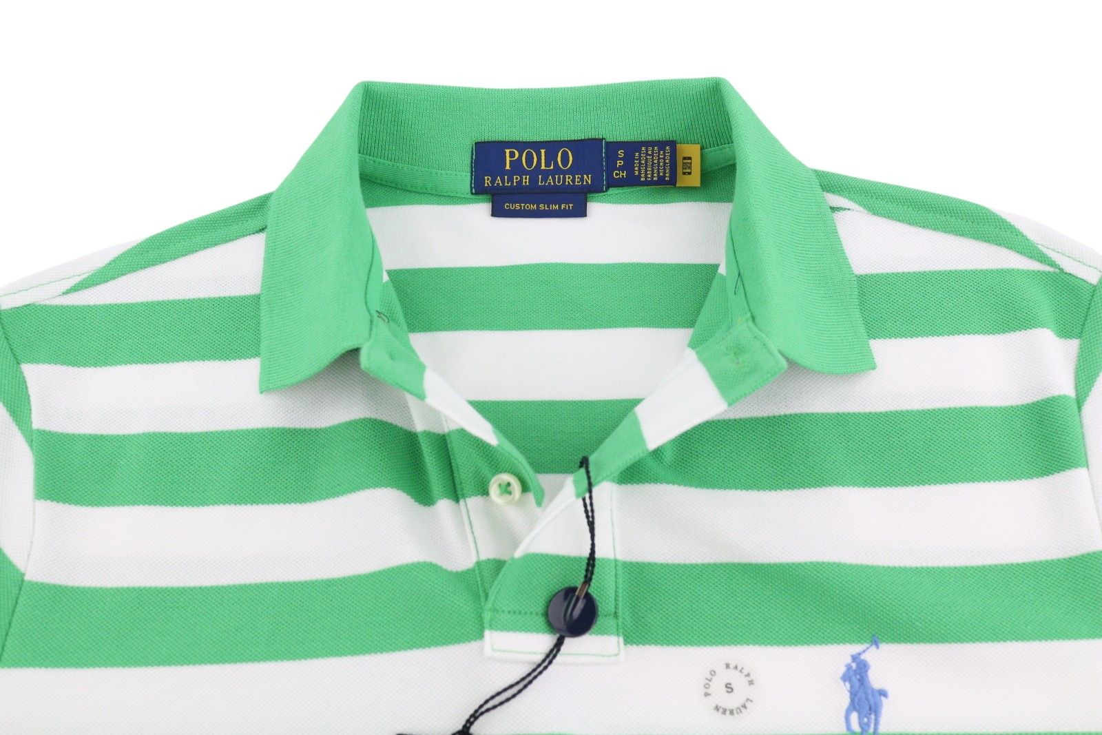 Polo Ralph Lauren CUSTOM SLIM FIT S Green Striped Polo Neck T-Shirt 84563 Size US S / EU 44-46 / 1 - 4 Thumbnail
