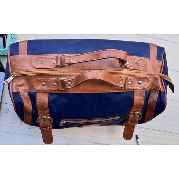 Vintage VTG Large Blue Duffle w/ Leather Blank Nameplate Size ONE SIZE - 7 Thumbnail