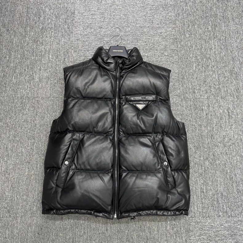 Prada Leather Puffer Vest with Triangle Logo-2508