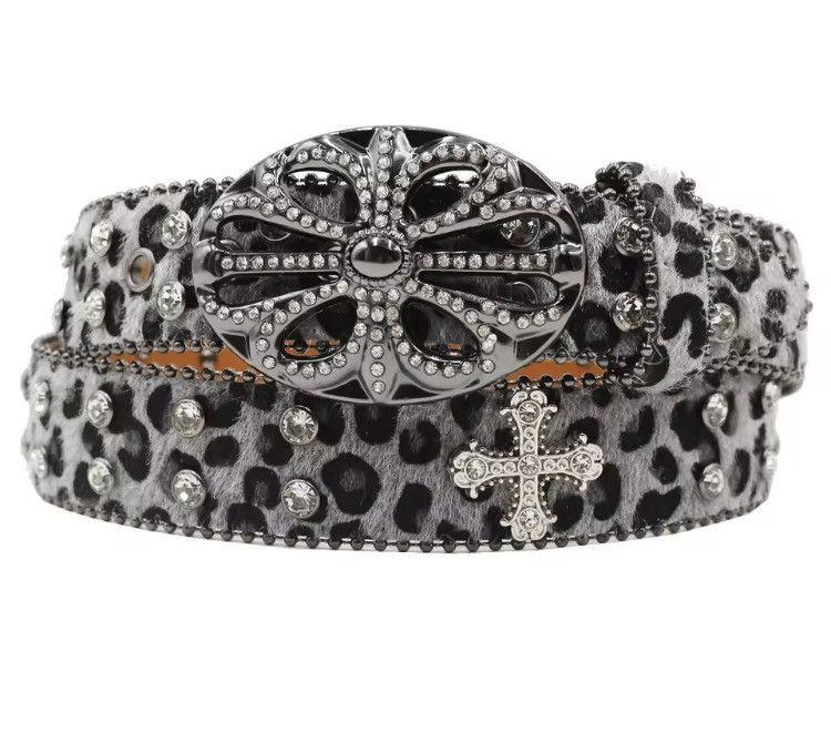 Japanese Brand Retro Style Cross Leopard Print Pu Leather Belt 105 cm Size ONE SIZE - 2 Thumbnail