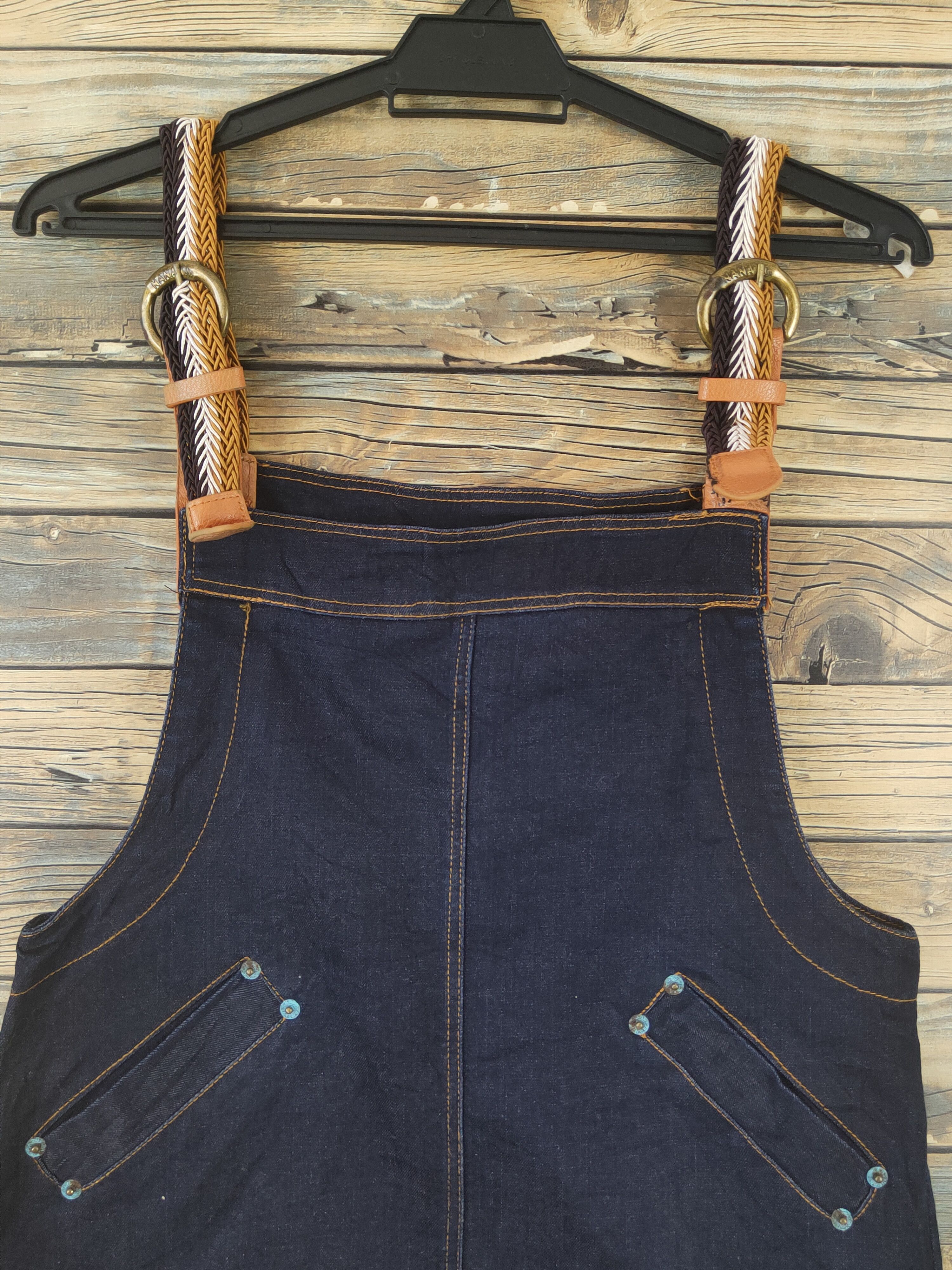 Japanese Brand × Vintage Avant Garde by Jianjian Yilian DarkBlue Denim Skirt Jumpsuit Size 35" - 2 Thumbnail
