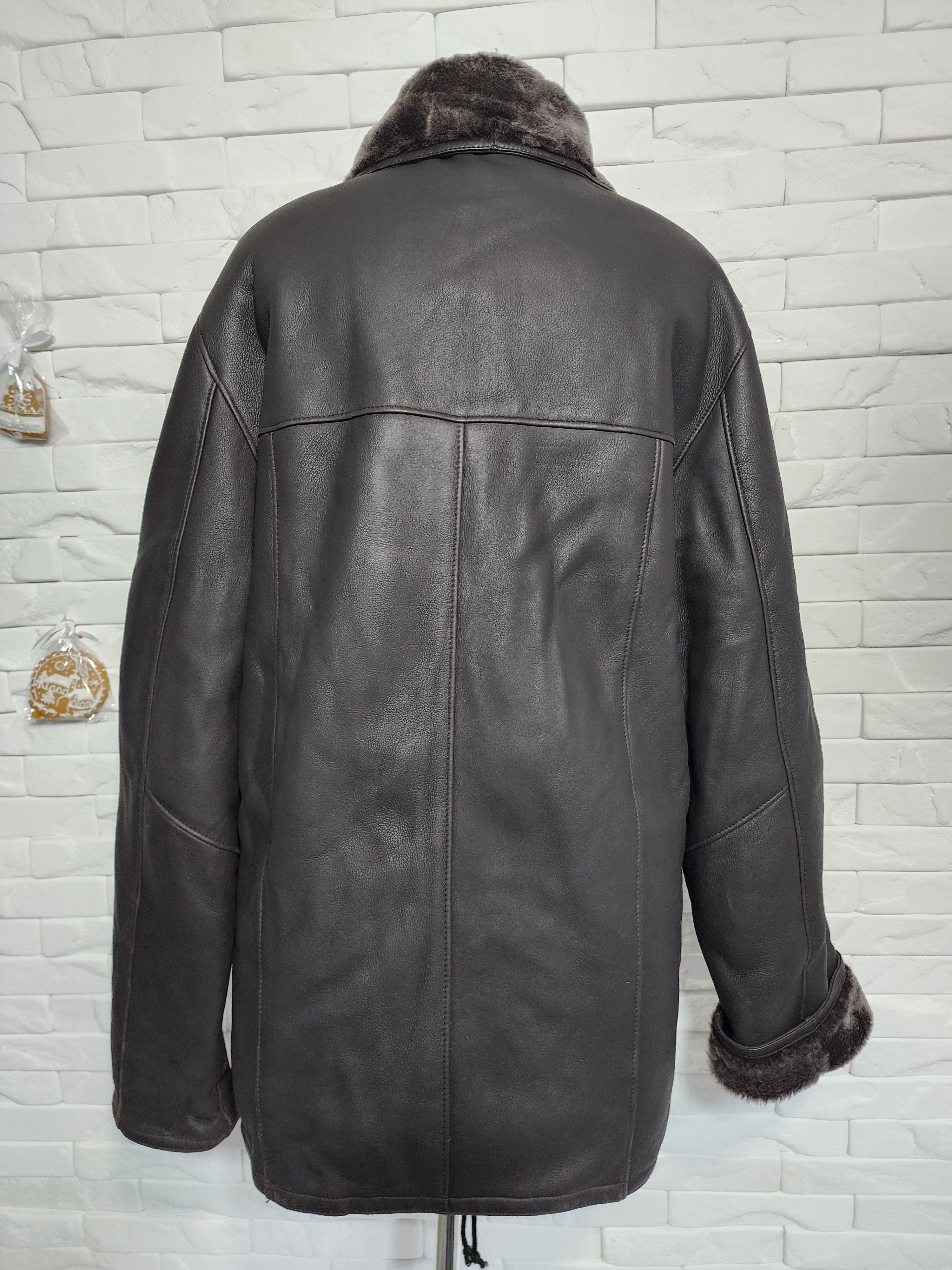 Furla Men's Brown Sheepskin Coat: White Fur, Metal Zipper Size US L / EU 52-54 / 3 - 4 Thumbnail
