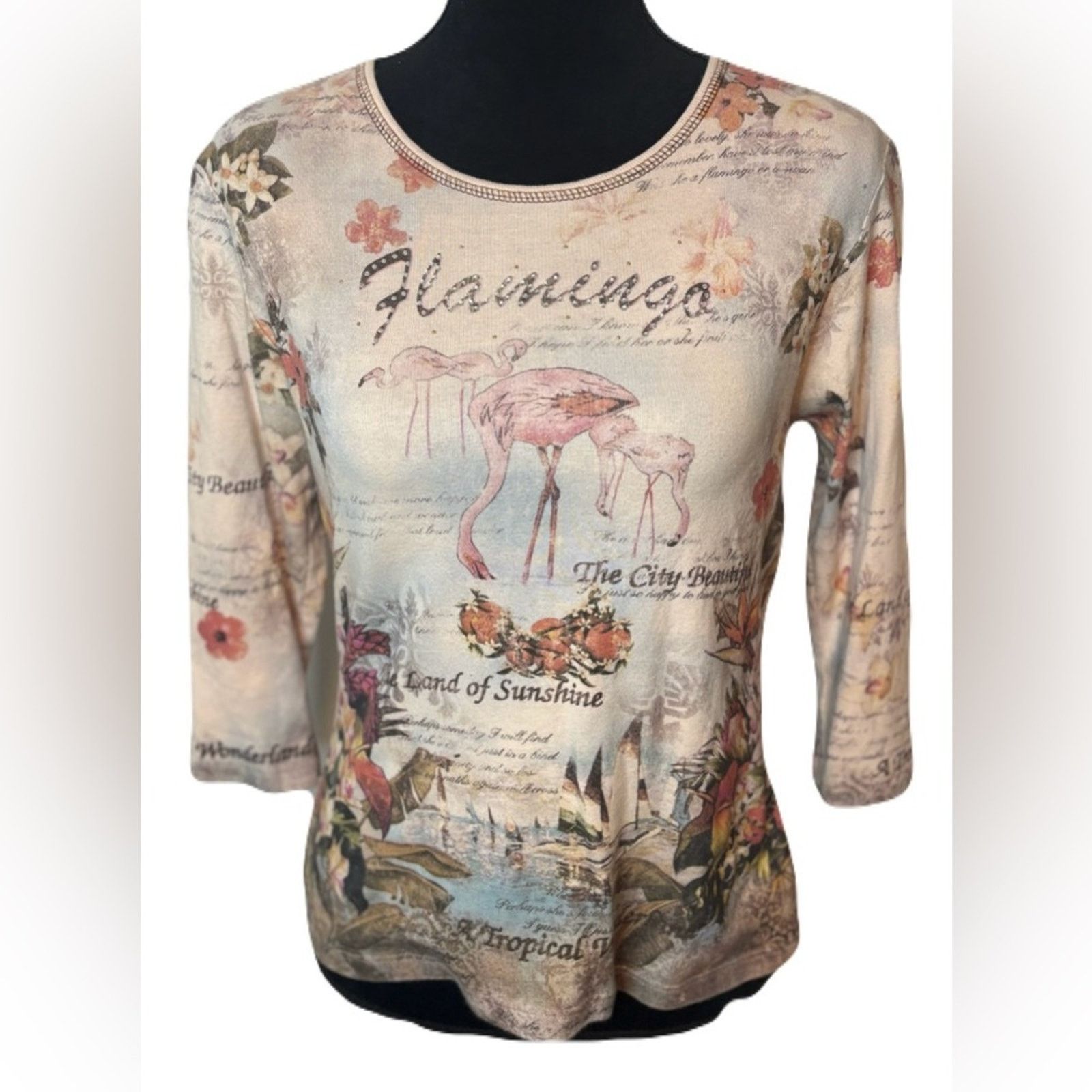 Other (Christoper & Banks) Y2K 2000s Flamingo 3/4 Top: Size Medium Size M / US 6-8 / IT 42-44 - 1 Thumbnail