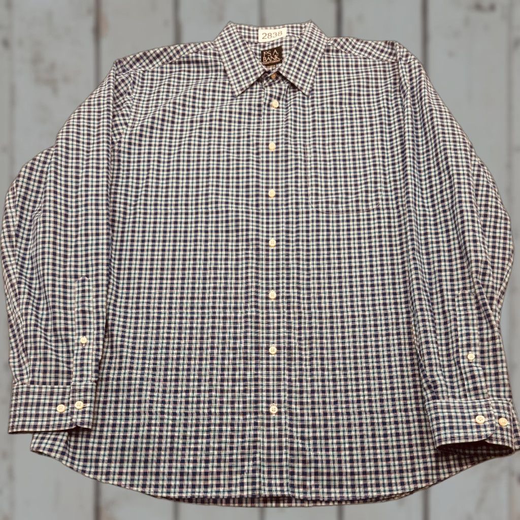 Jos. A. Bank VINTAGE Jos. A. Banks Long Sleeve Button Up Mens XL Blue Check Tailored Fit Shirt 2838 Size US XL / EU 56 / 4 - 1 Thumbnail