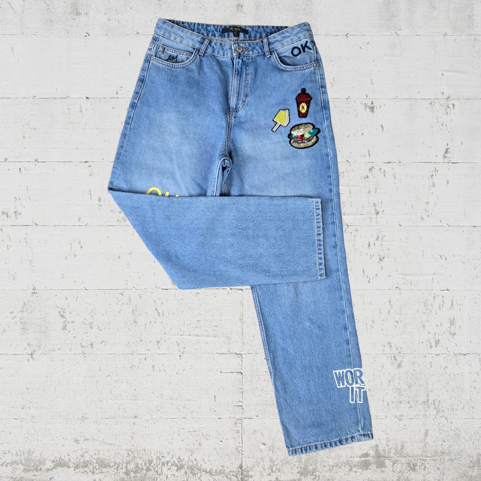 Zara Zara Embroidered Straight Jeans Size 8 Size 30" / US 8 / IT 44 - 3 Thumbnail