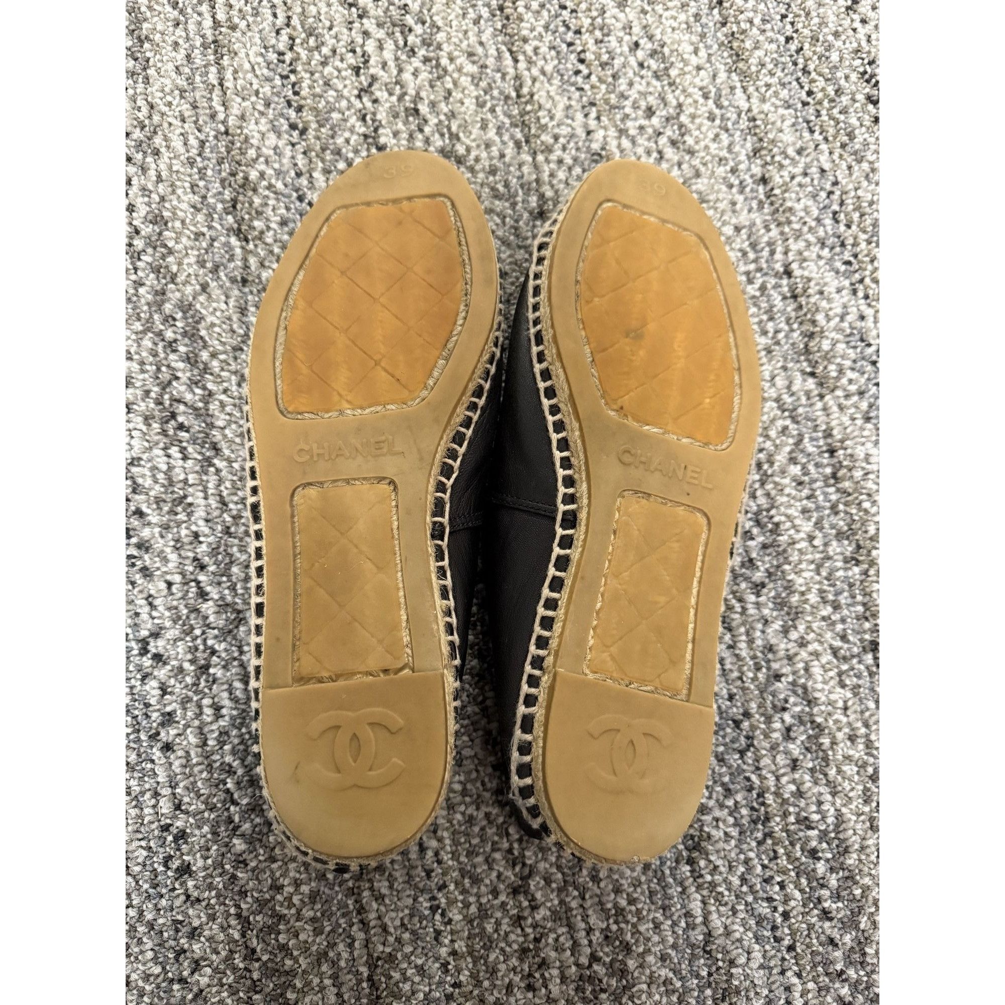Chanel Chanel Black Leather Espadrilles Woven Sole Slip-On Shoes Wo Size US 8 / IT 38 - 3 Thumbnail