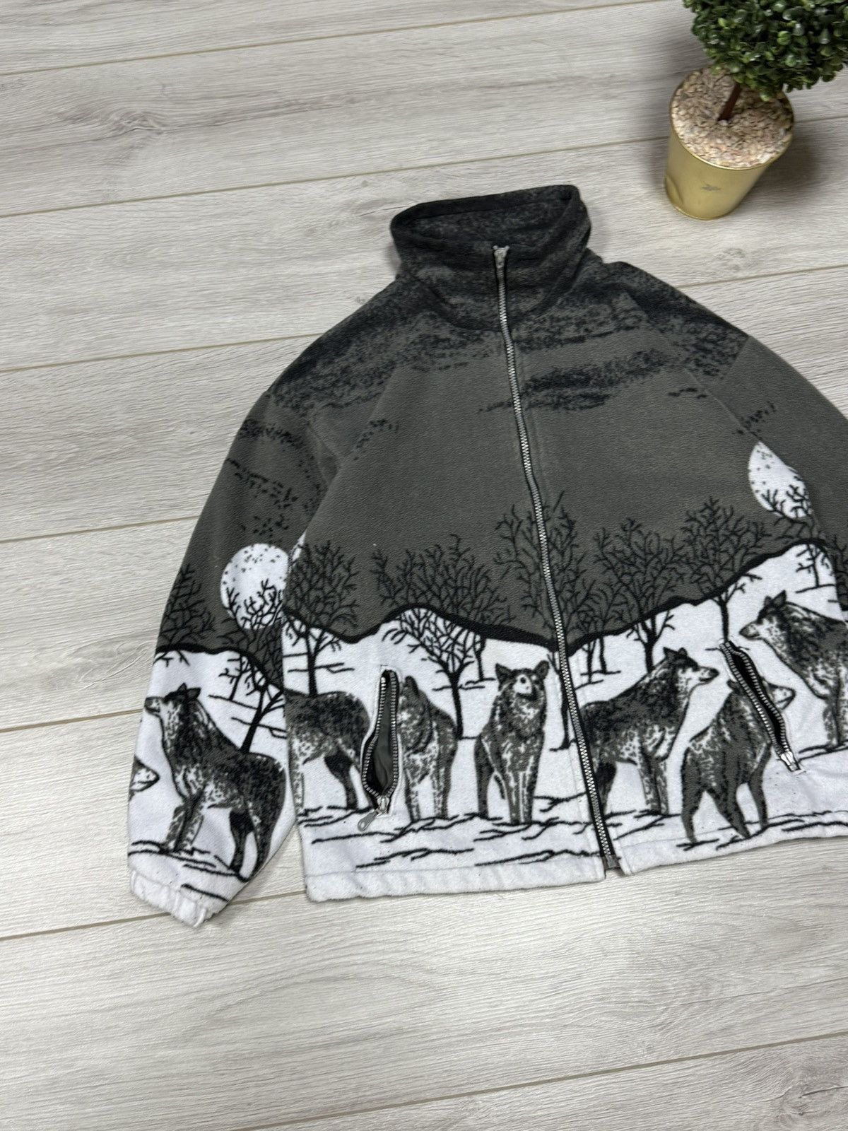 Vintage Wolves UK fleece all over print jacket forest zip outdoor Size US M / EU 48-50 / 2 - 6 Thumbnail
