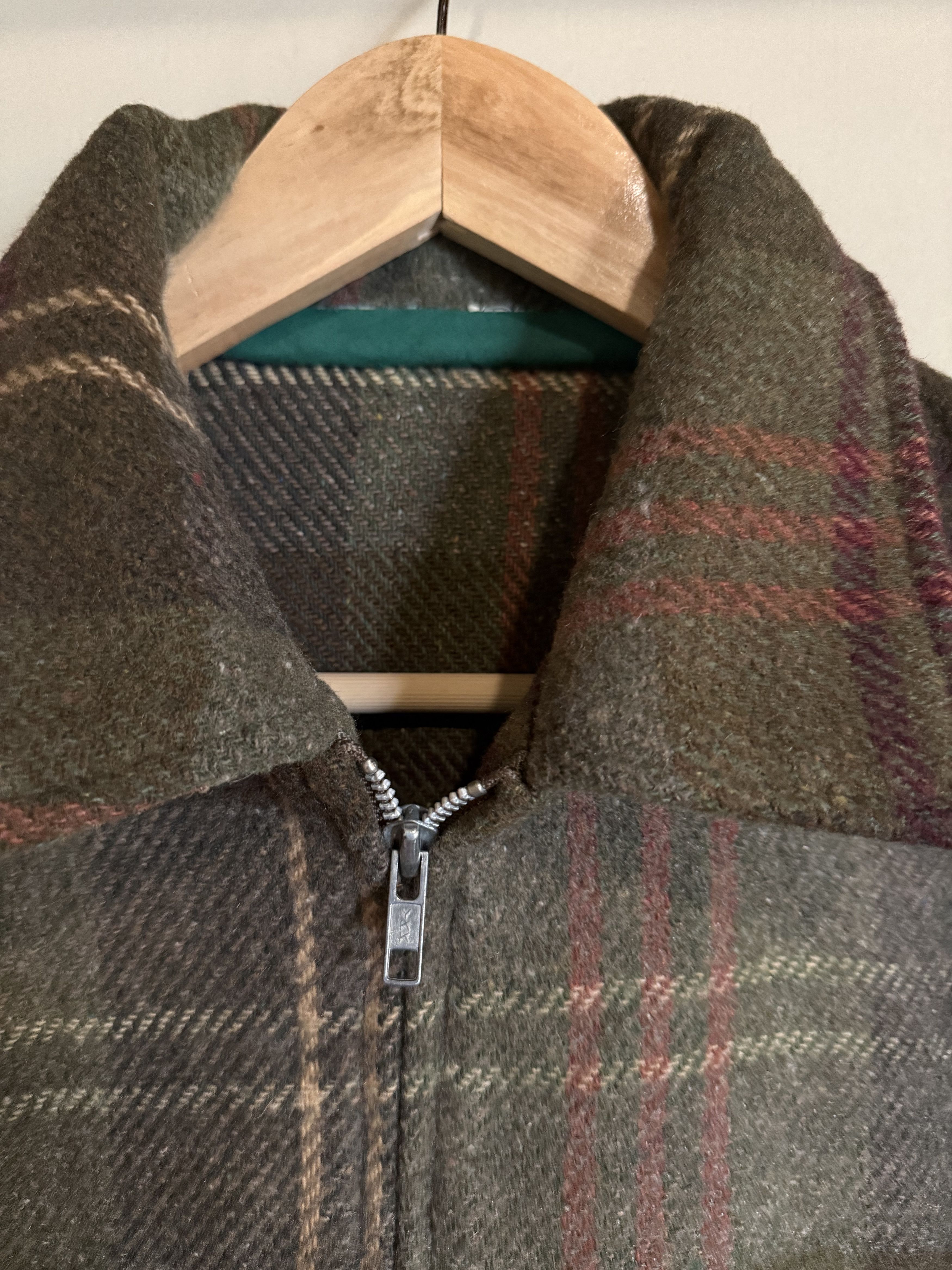 Other Olive Green Wool Blend Plaid Zipper Jacket, Men's Medium Size US M / EU 48-50 / 2 - 2 Thumbnail