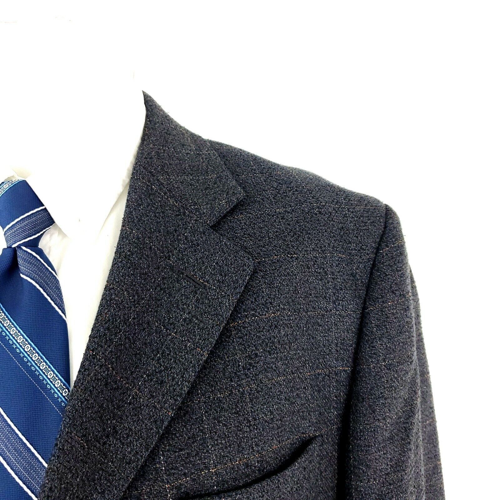 Pronto Uomo Pronto Uomo Wool 3 Button Blazer 42R Gray Blue W/ Brown Wind Size 42R - 2 Thumbnail