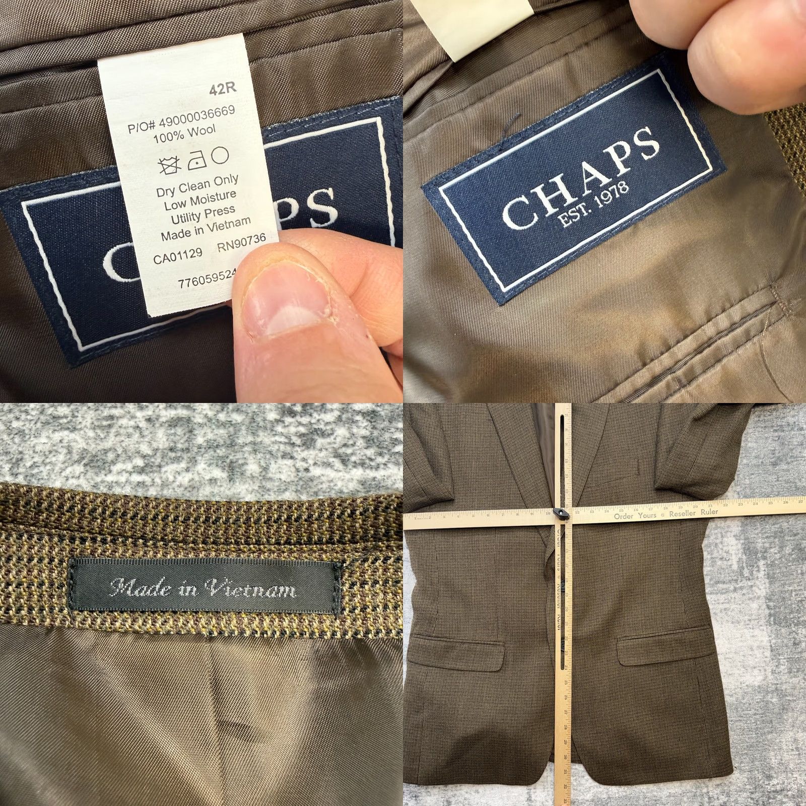 Chaps Chaps Blazer Jacket Mens 42R Brown Wool Hopsack Single-Breasted 2-Button Notch Lapel Wool | Blazer, Mens, 42, Brown, Wool, Chaps Size 42R - 8 Thumbnail