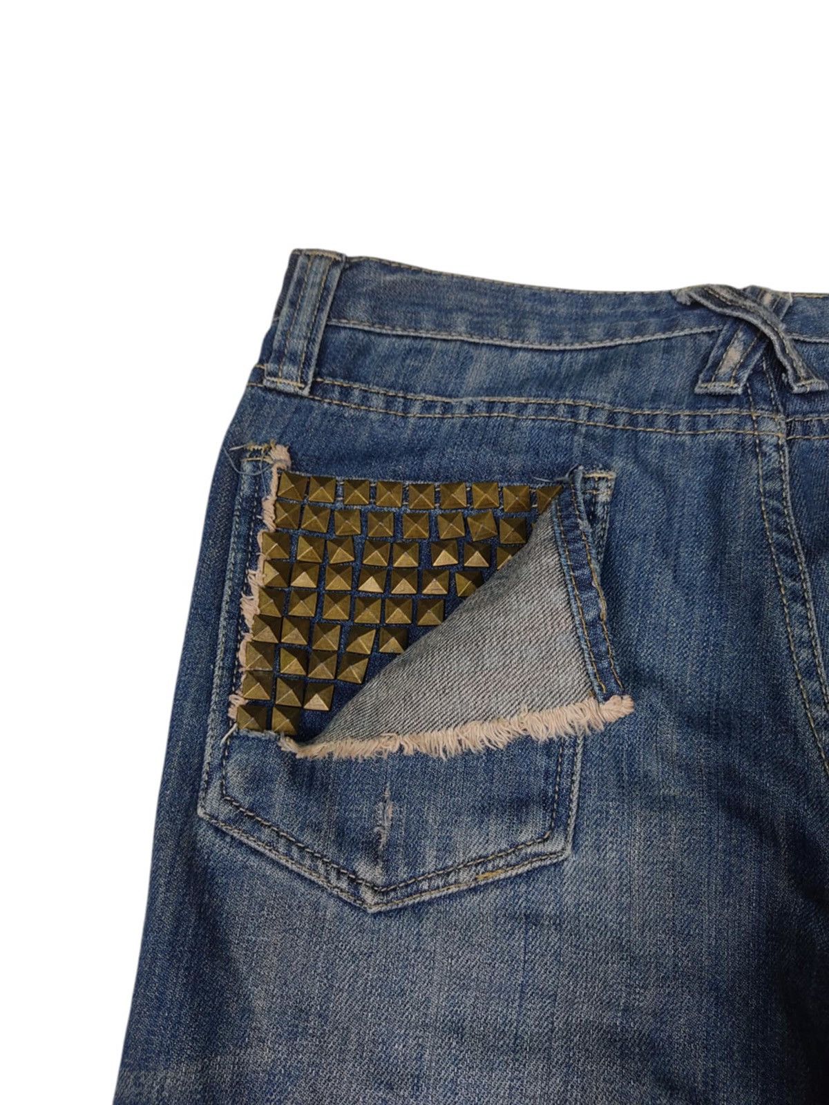 Designer × Japanese Brand Vintage 90s Stovepipe Studded Distressed Whiiskered Jeans Size 32" / US 10 / IT 46 - 14 Thumbnail