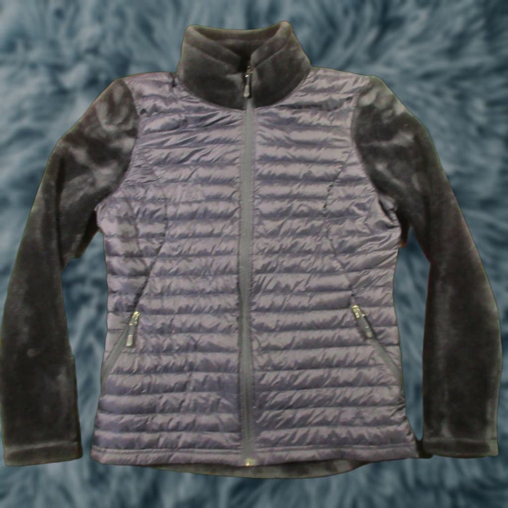 Vintage 32 Degrees Heat Puffer Fleece Jacket Womens M Navy Ultralight Mixed Media EUC Size M / US 6-8 / IT 42-44 - 1 Thumbnail