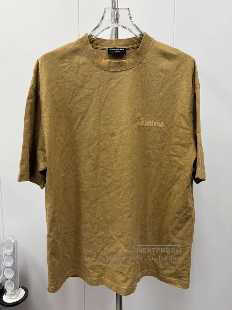 Balenciaga Brown Embroidered Short Sleeve T-Shirti, Men's
