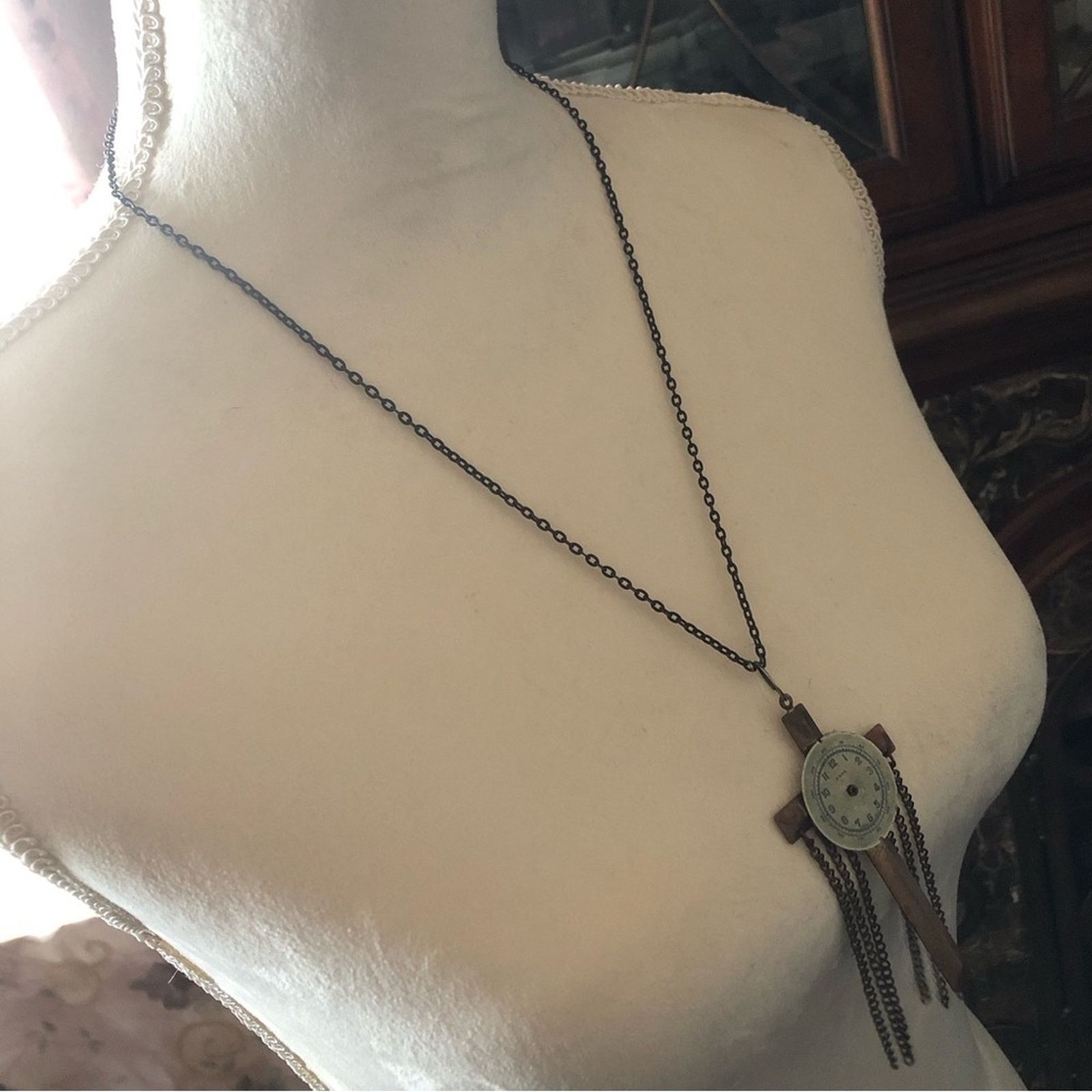 Jewelry Large brass cross with chain fringe necklace Size ONE SIZE - 3 Thumbnail