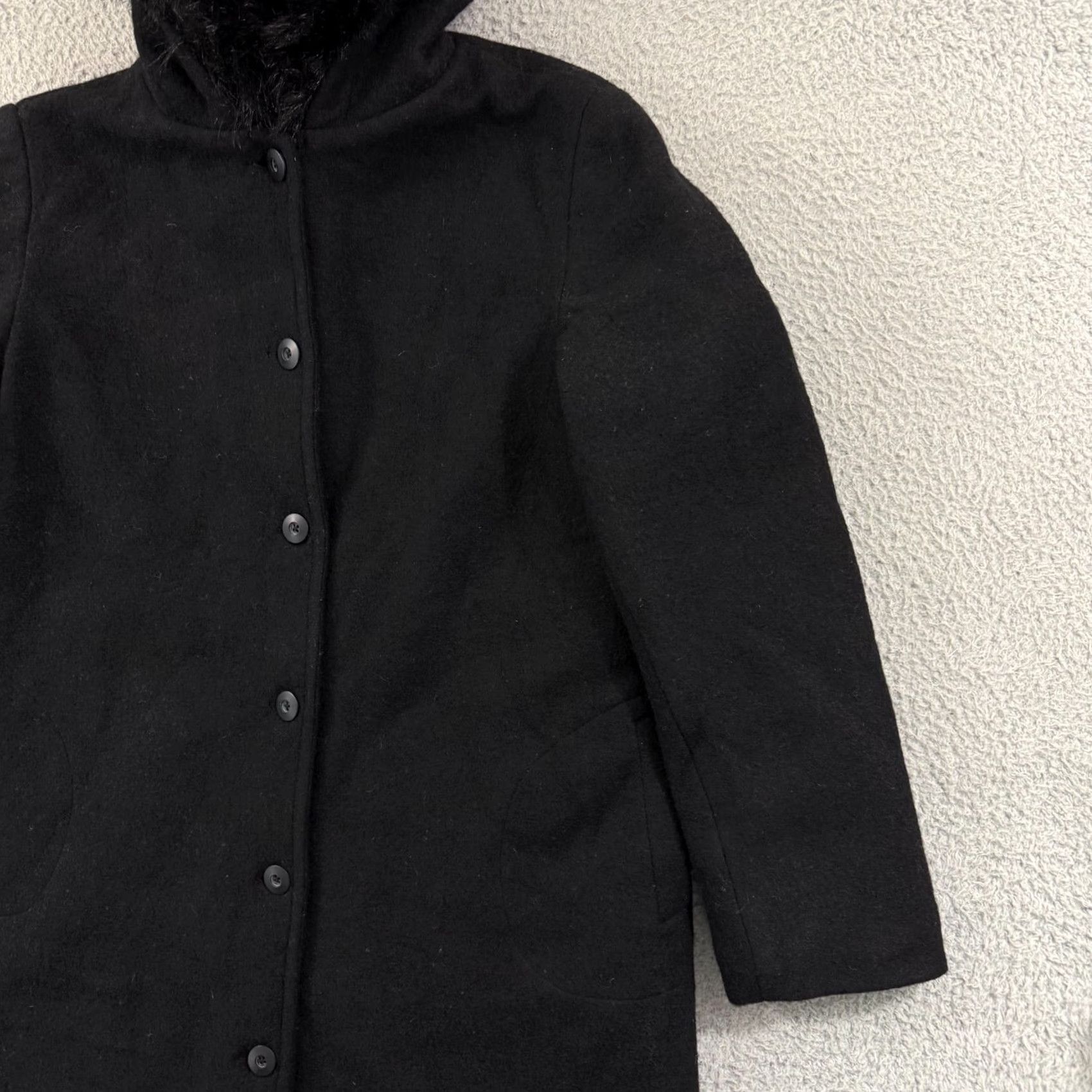 Gap VINTAGE Gap Peacoat Jacket Womens XL Black Button Faux Fur Hood Lined Preppy NWT Size XL / US 12-14 / IT 48-50 - 6 Thumbnail