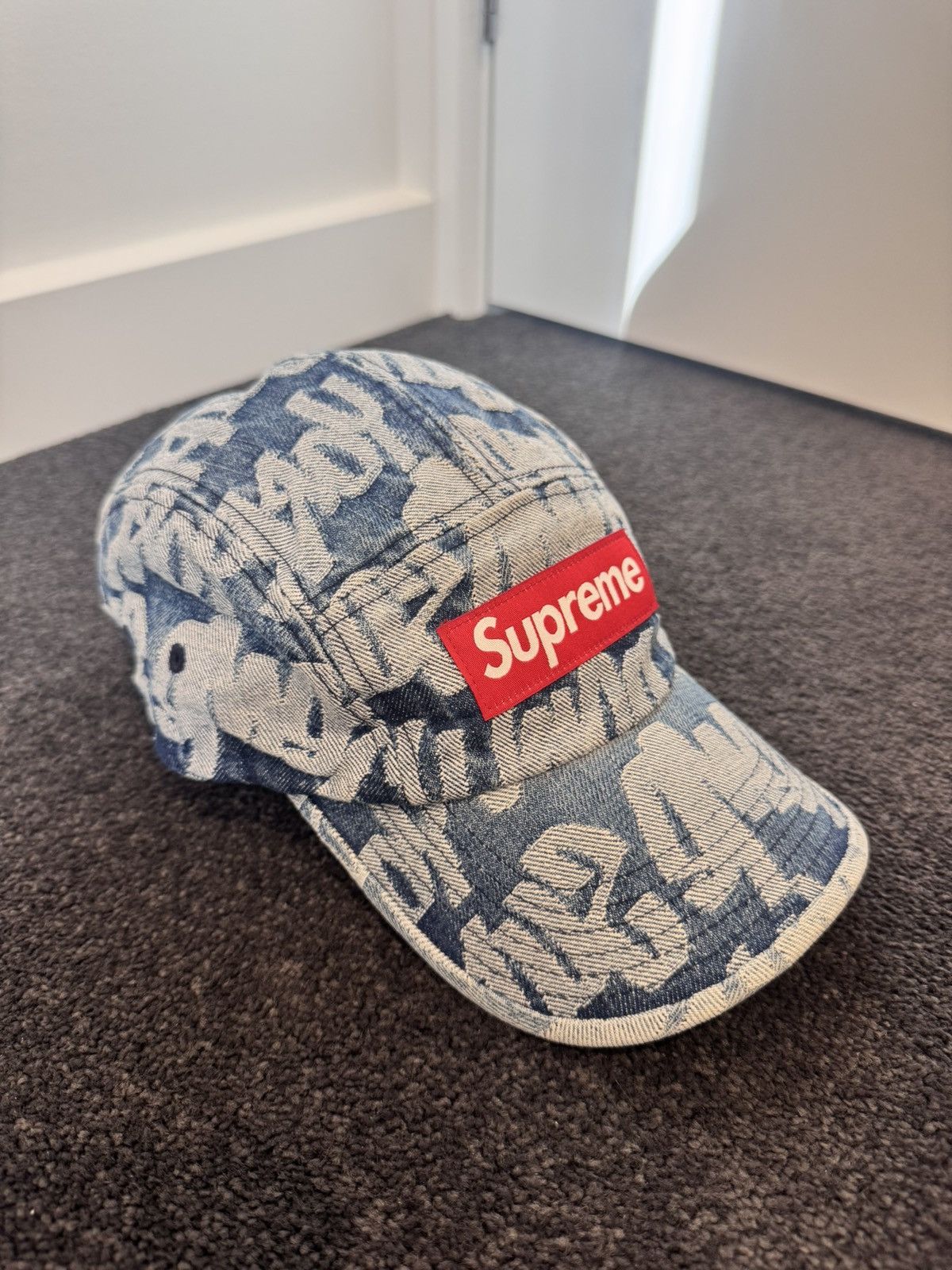 Supreme Supreme - Fat Tip Jacquard Denim Box Logo Hat Size ONE SIZE - 1 Thumbnail