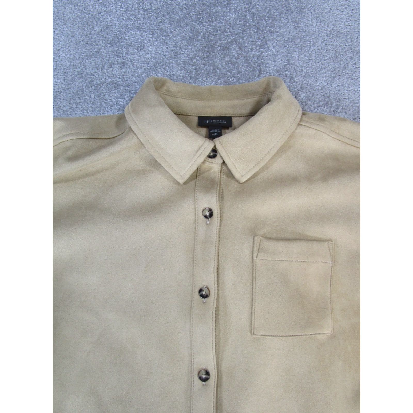 J. Jill J. Jill Shirt Womens Medium Petite Brown Wearever Collection Button-Up Collared Sleeve Long Polyester Solid Size M / US 6-8 / IT 42-44 - 2 Thumbnail