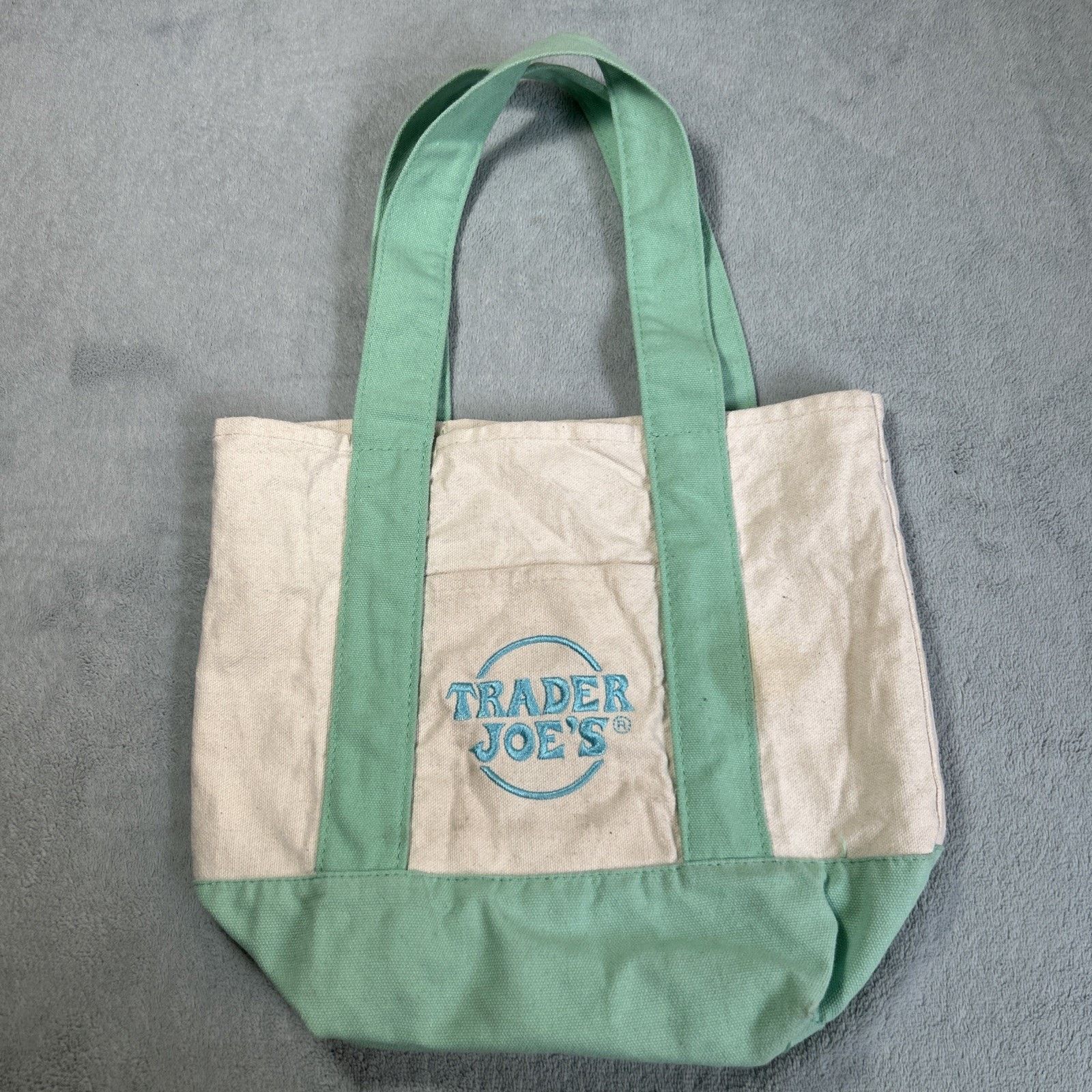 Boston Traders Trader Joes Mini Tote Bag 10x12 Teal Green Light Blue Hand Size ONE SIZE - 1 Thumbnail