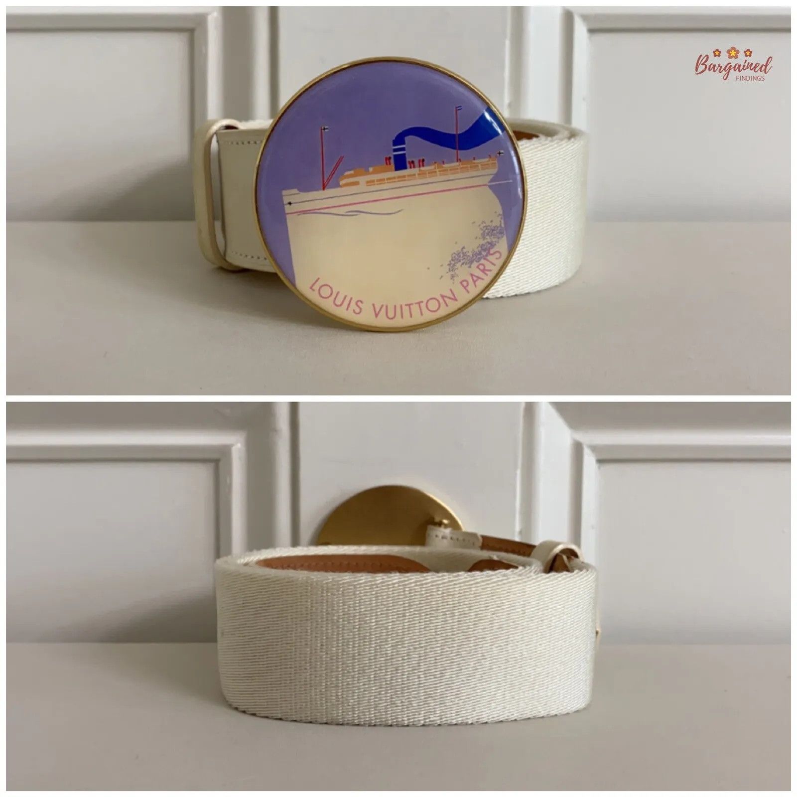 Louis Vuitton Louis Vuitton Cream Canvas Leather Boat Cruise Buckle Belt Size 34 - 12 Thumbnail
