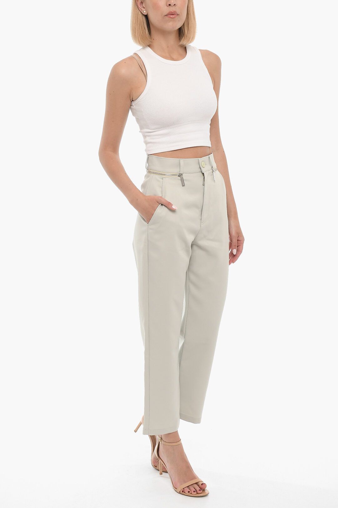 Opening Ceremony og1mm0824 High Waist Cropped Pant With Zip in Light Grey Size 27" / US 4 / IT 40 - 4 Thumbnail