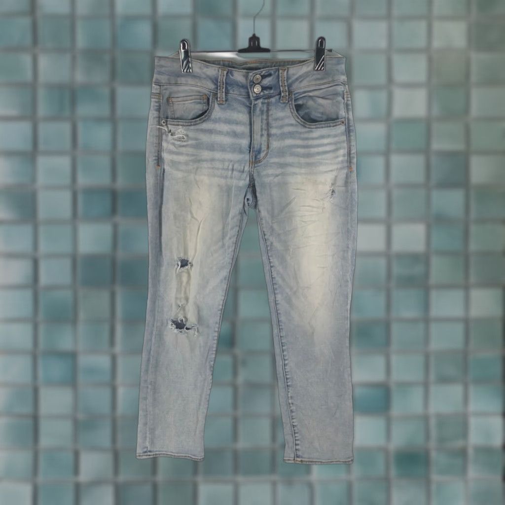 American Eagle Outfitters American Eagle Outfitters Womens Distressed Blue Jeans Cropped 6 90s Uper Stretch Casual 5-Pocket Design Regular Jeans Womens Size 28" / US 6 / IT 42 - 1 Thumbnail