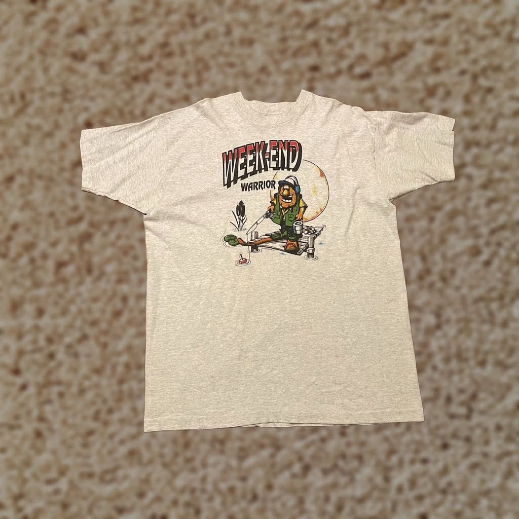 Fruit Of The Loom VINTAGE Weekend Warrior 90s Fishing T-Shirt 2XL Adult Gray Fruit of the Loom Short Sleeve Crew Neck Graphic Print Vintage 90s Mens Size US XXL / EU 58 / 5 - 1 Thumbnail