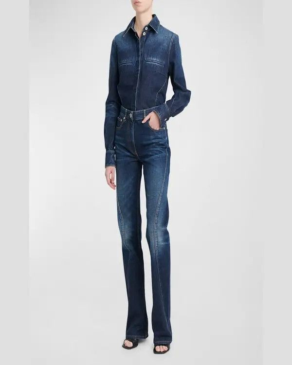 Salvatore Ferragamo o1s1rm0126 Seam Detail Straight-leg Jeans in Blue Size 26" / US 2 / IT 38 - 5 Thumbnail