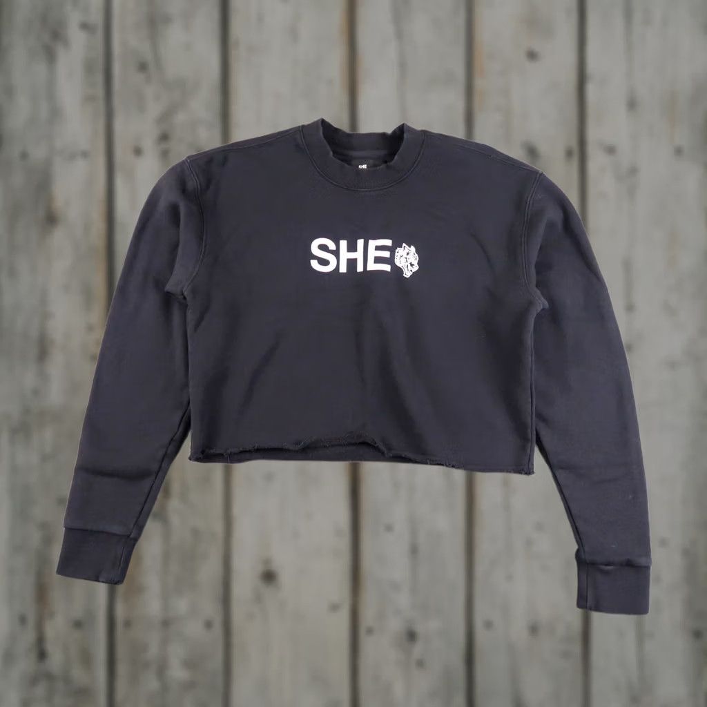 Darc Sport Darc Sport Wolves SHE Cropped Crewneck Sweatshirt Women's S Black Logo Pullover Gym Streetwear 90s Womens Size S / US 4 / IT 40 - 1 Thumbnail