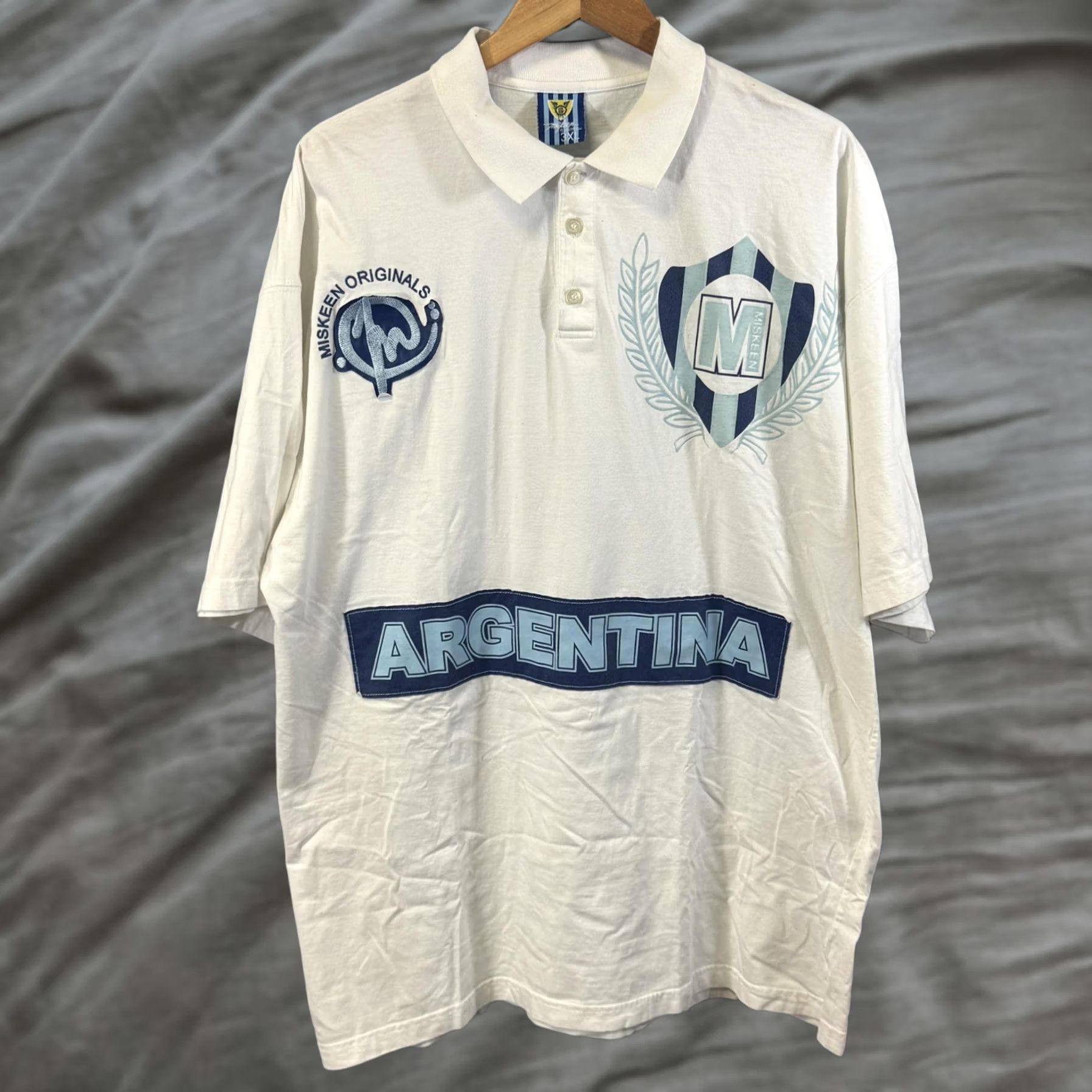 Vintage Miskeen Originals Polo Shirt Mens 3XL White Blue Argentina Graphic M5KN 1024 Size US XXL / EU 58 / 5 - 1 Thumbnail