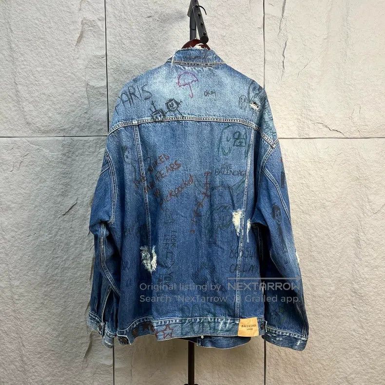 Balenciaga Balenciaga Graffiti Hand-Painted Destroyed Denim Jacket Size US L / EU 52-54 / 3 - 2 Thumbnail