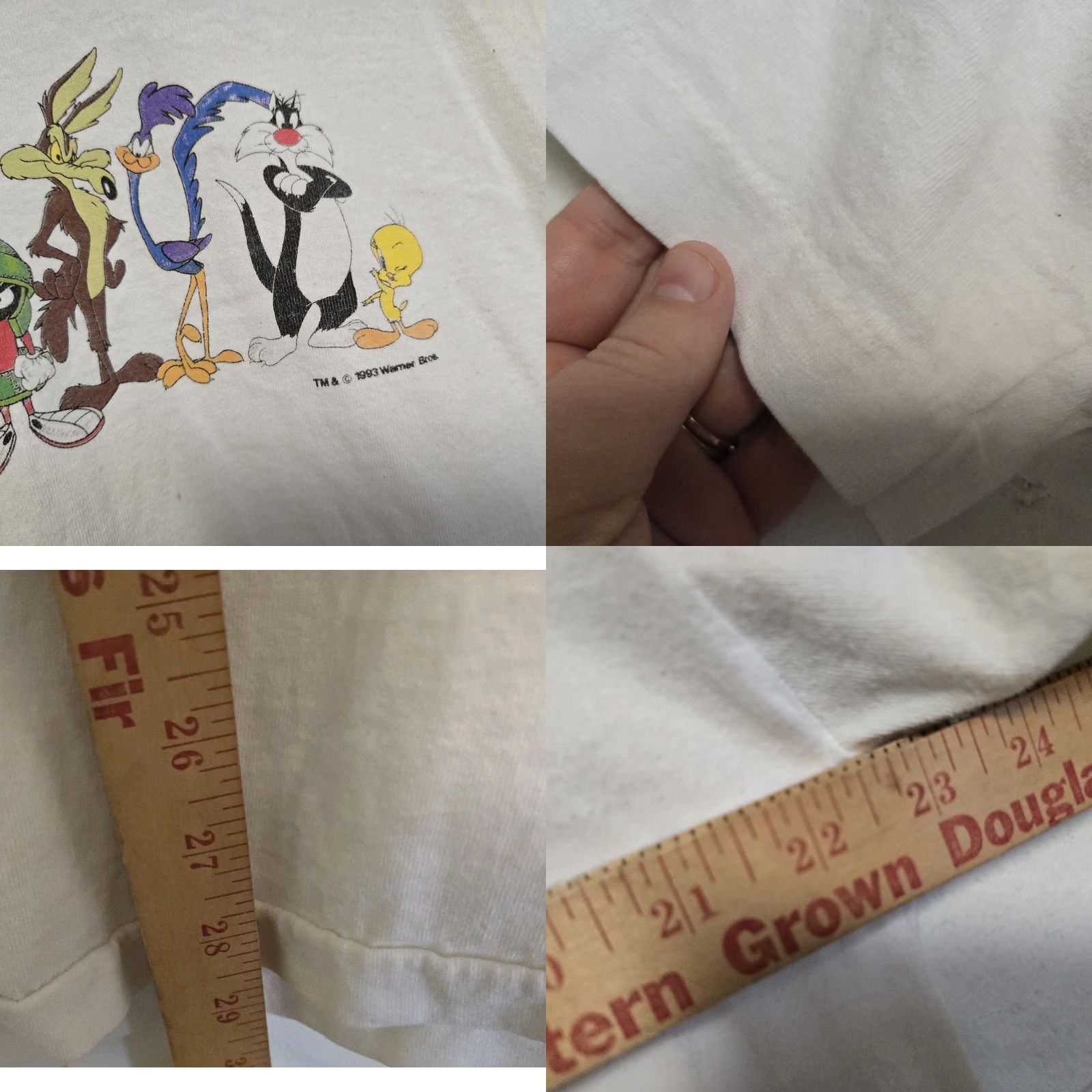 Fruit Of The Loom VINTAGE Looney Tunes T-Shirt Single Stitched 1991 XL 2-Sided Warner Bros Rare White Unisex Adults Regular Theme: Cartoon Bugs Bunny Shirt Mens Girls Size US XL / EU 56 / 4 - 8 Thumbnail